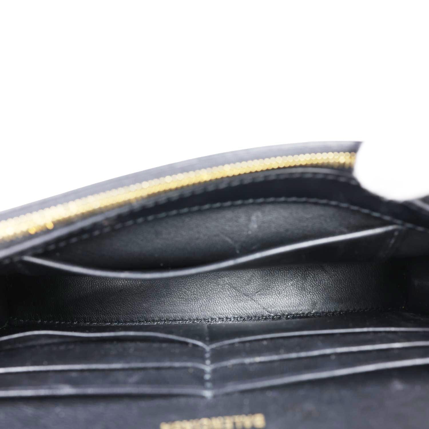 BALENCIAGA Hourglass Shiny Box Calfskin Leather Wallet On Chain Shoulder Bag Black - Image 13