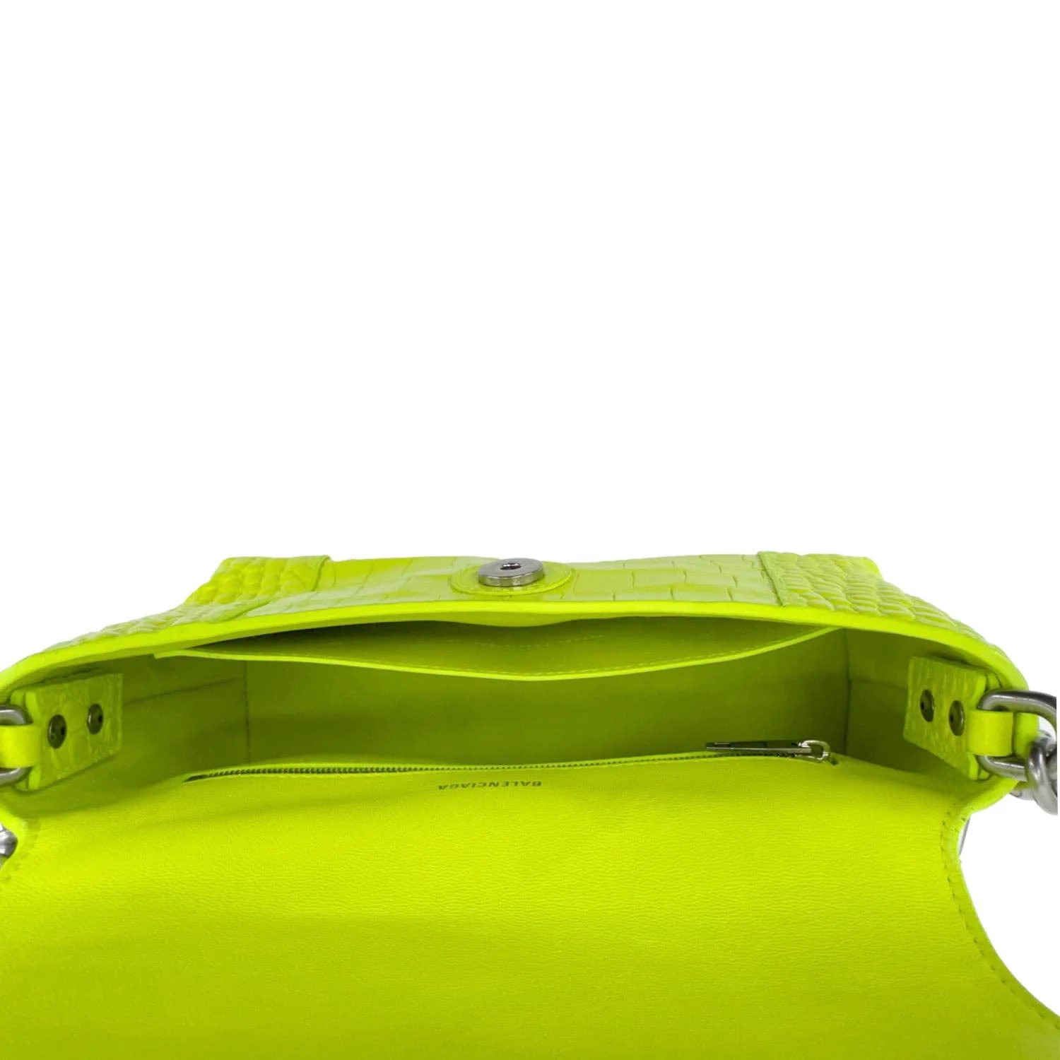 BALENCIAGA Downtown Small Calfskin Leather Chain Shoulder Bag Neon Yellow - Image 13