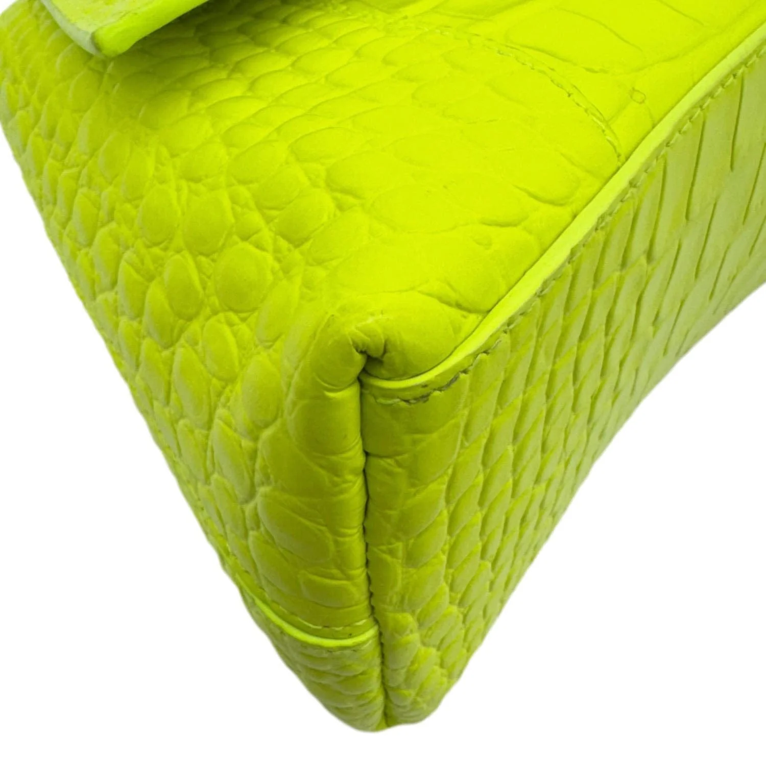 BALENCIAGA Downtown Small Calfskin Leather Chain Shoulder Bag Neon Yellow - Image 9