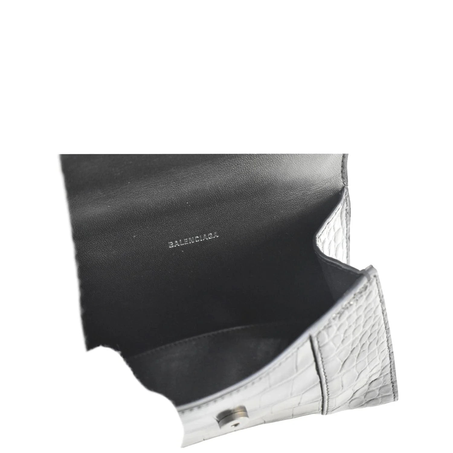 BALENCIAGA Small Hourglass Crocodile Embossed Top Handle Shoulder Bag Black - Image 10