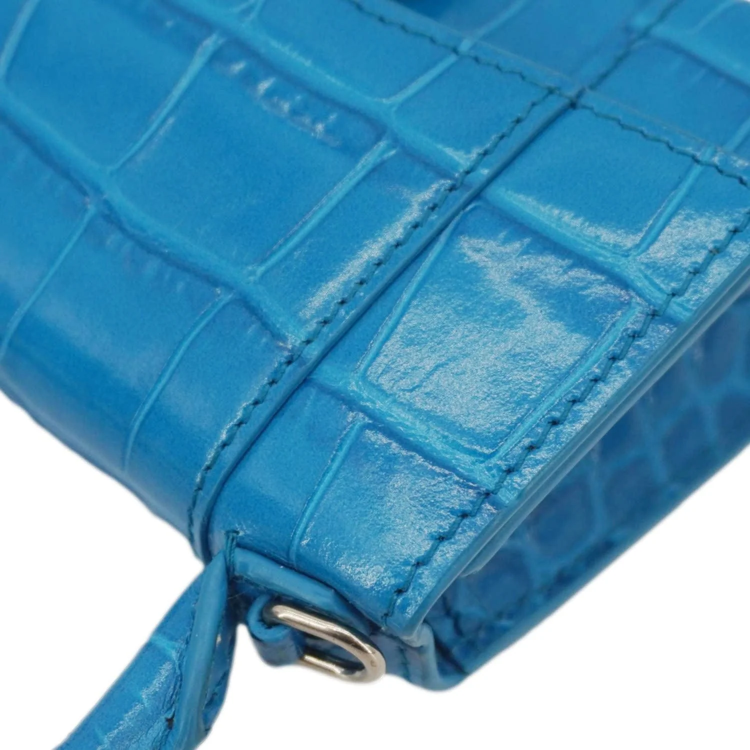 BALENCIAGA Hourglass Crocodile Embossed Top Handle Shoulder Bag Blue - Image 8
