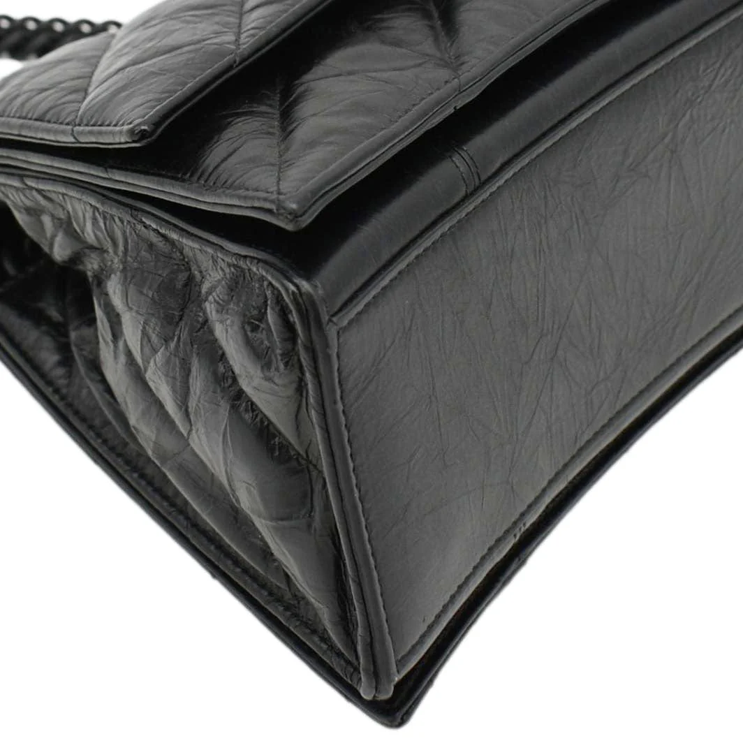 BALENCIAGA Hourglass Medium Crushed Leather Chain Wallet Shoulder Bag Black - Image 10