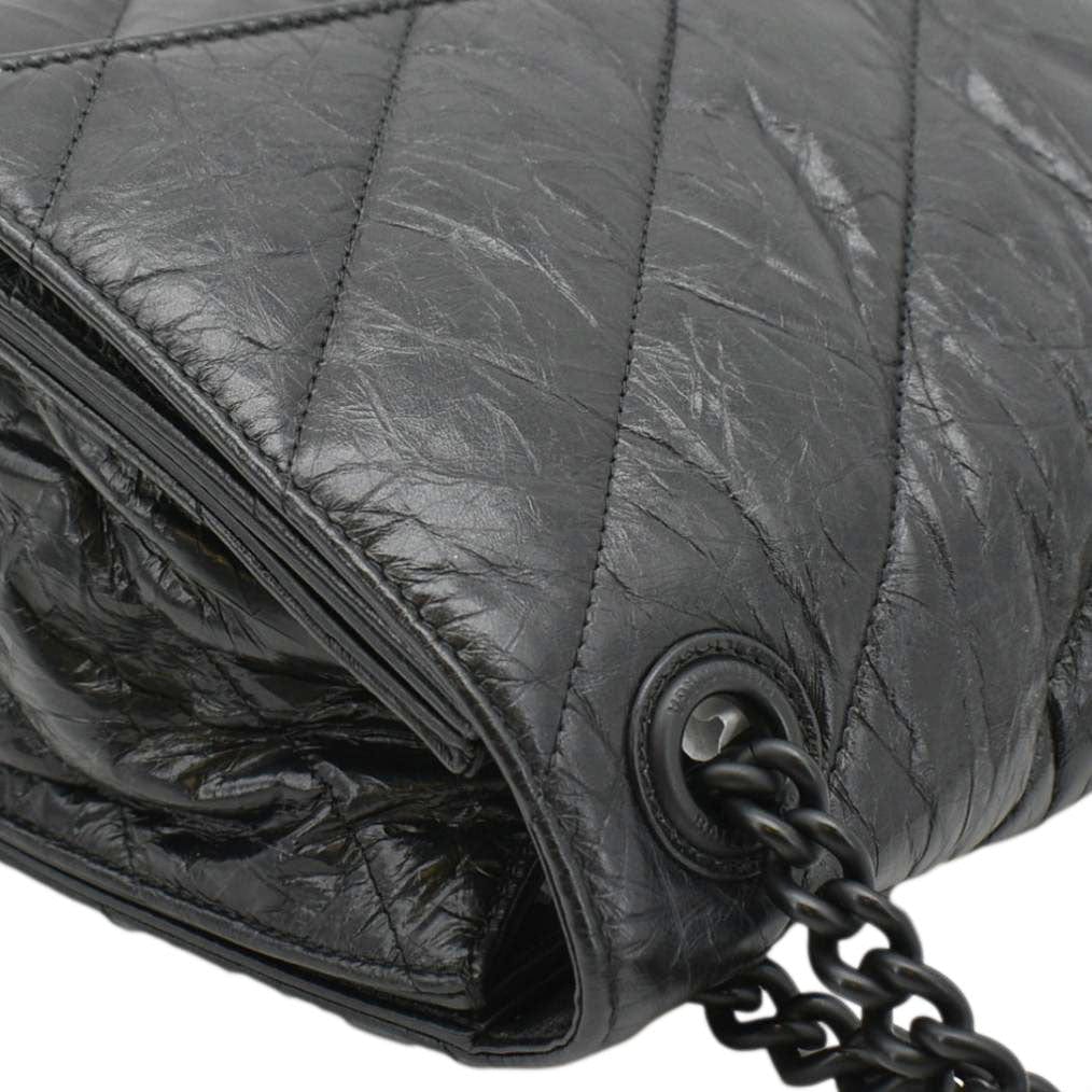BALENCIAGA Hourglass Medium Crushed Leather Chain Wallet Shoulder Bag Black - Image 6