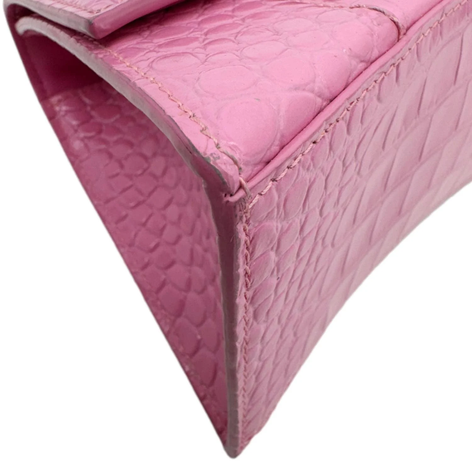BALENCIAGA Hourglass Crocodile Embossed Leather Top Handle Shoulder Bag Pink - Image 10