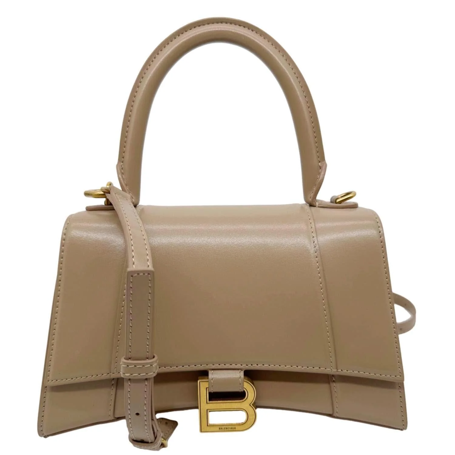 BALENCIAGA Hourglass Leather Top Handle Shoulder Bag Beige