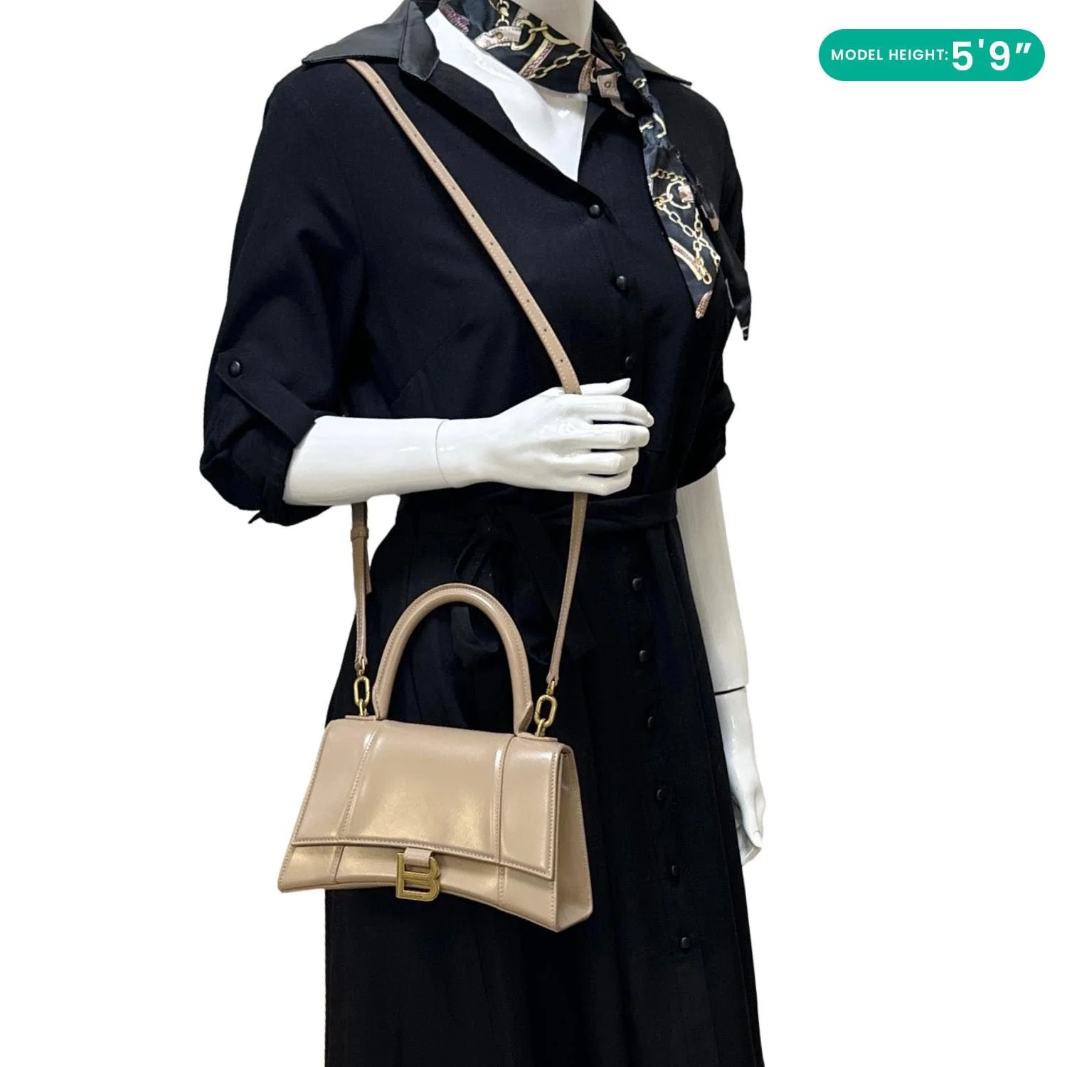 BALENCIAGA Hourglass Leather Top Handle Shoulder Bag Beige - Image 2