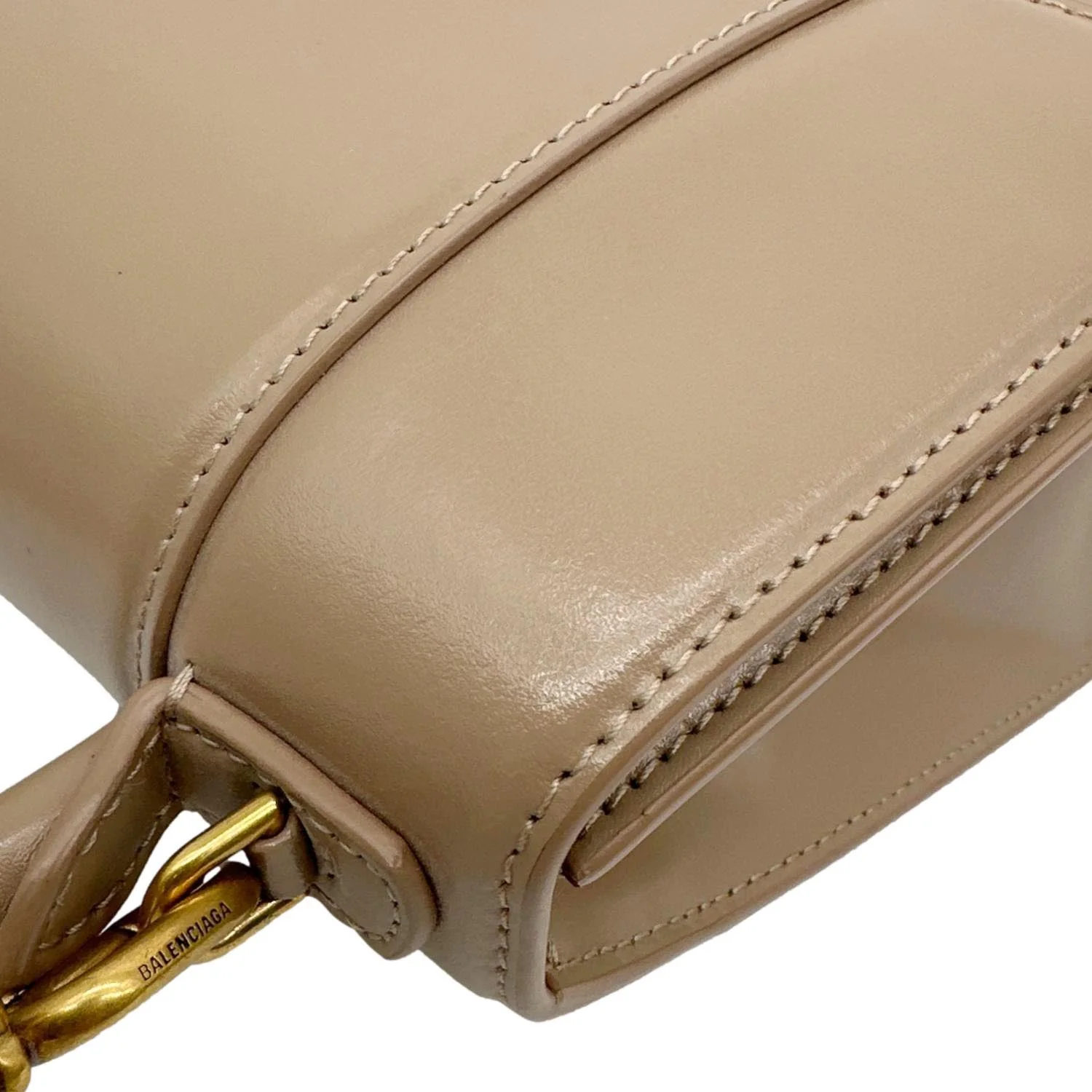 BALENCIAGA Hourglass Leather Top Handle Shoulder Bag Beige - Image 5