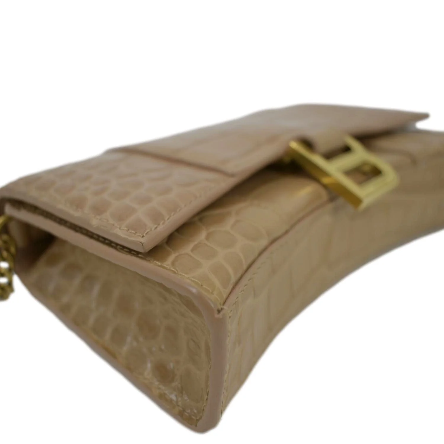BALENCIAGA Hourglass Crocodile Embossed Leather Chain Shoulder Bag Light Brown - Image 10