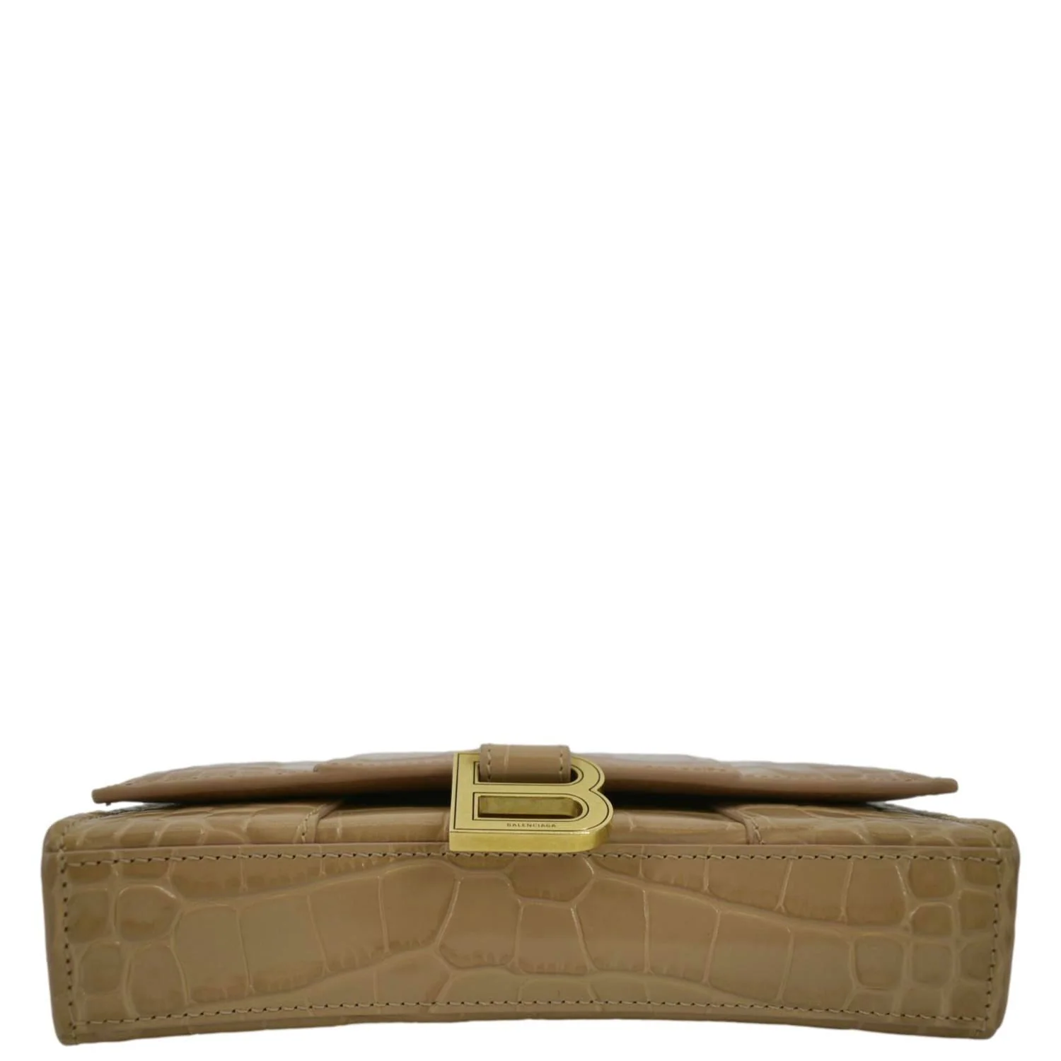 BALENCIAGA Hourglass Crocodile Embossed Leather Chain Shoulder Bag Light Brown - Image 11