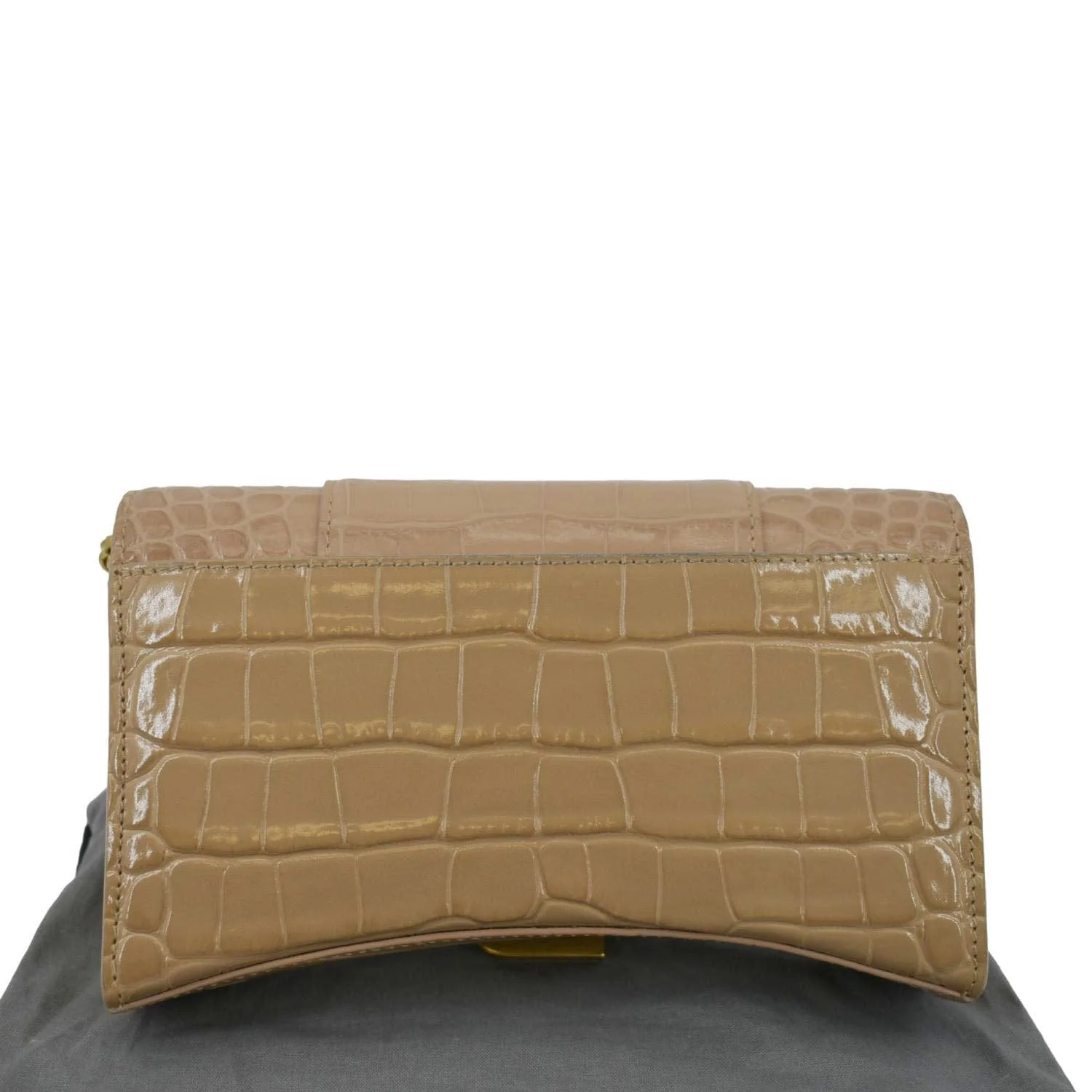BALENCIAGA Hourglass Crocodile Embossed Leather Chain Shoulder Bag Light Brown - Image 3