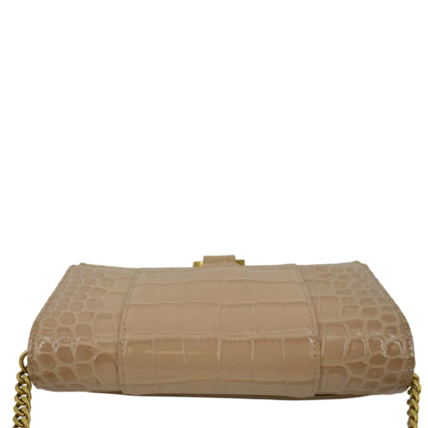 BALENCIAGA Hourglass Crocodile Embossed Leather Chain Shoulder Bag Light Brown - Image 4