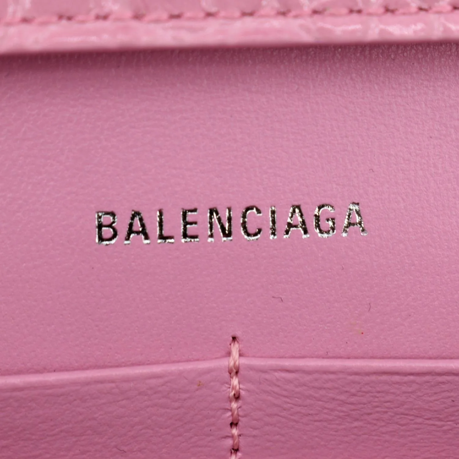 BALENCIAGA Hourglass Crocodile Embossed Chain Wallet Pink - Image 11
