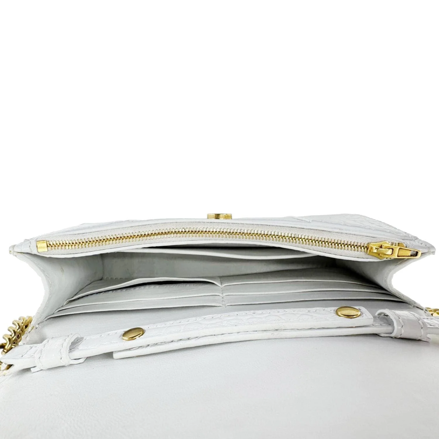 BALENCIAGA Hourglass Leather Wallet On Chain Bag Off White - Image 11