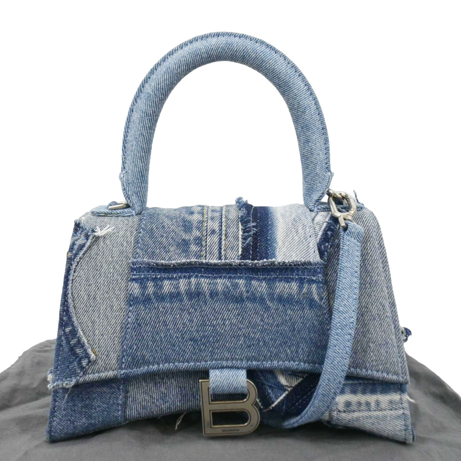 BALENCIAGA Small Hourglass Denim Top Handle Shoulder Bag Blue - Image 3