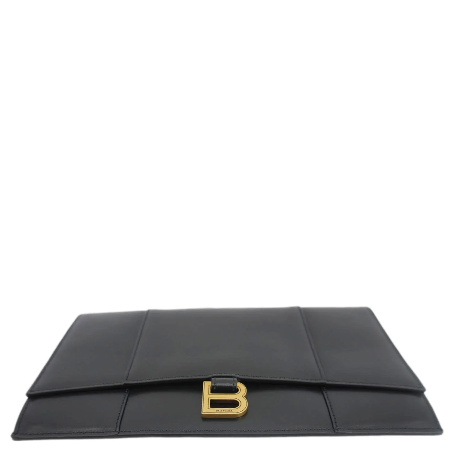 BALENCIAGA Hourglass flat Calfskin Leather Pouch Black - Image 11