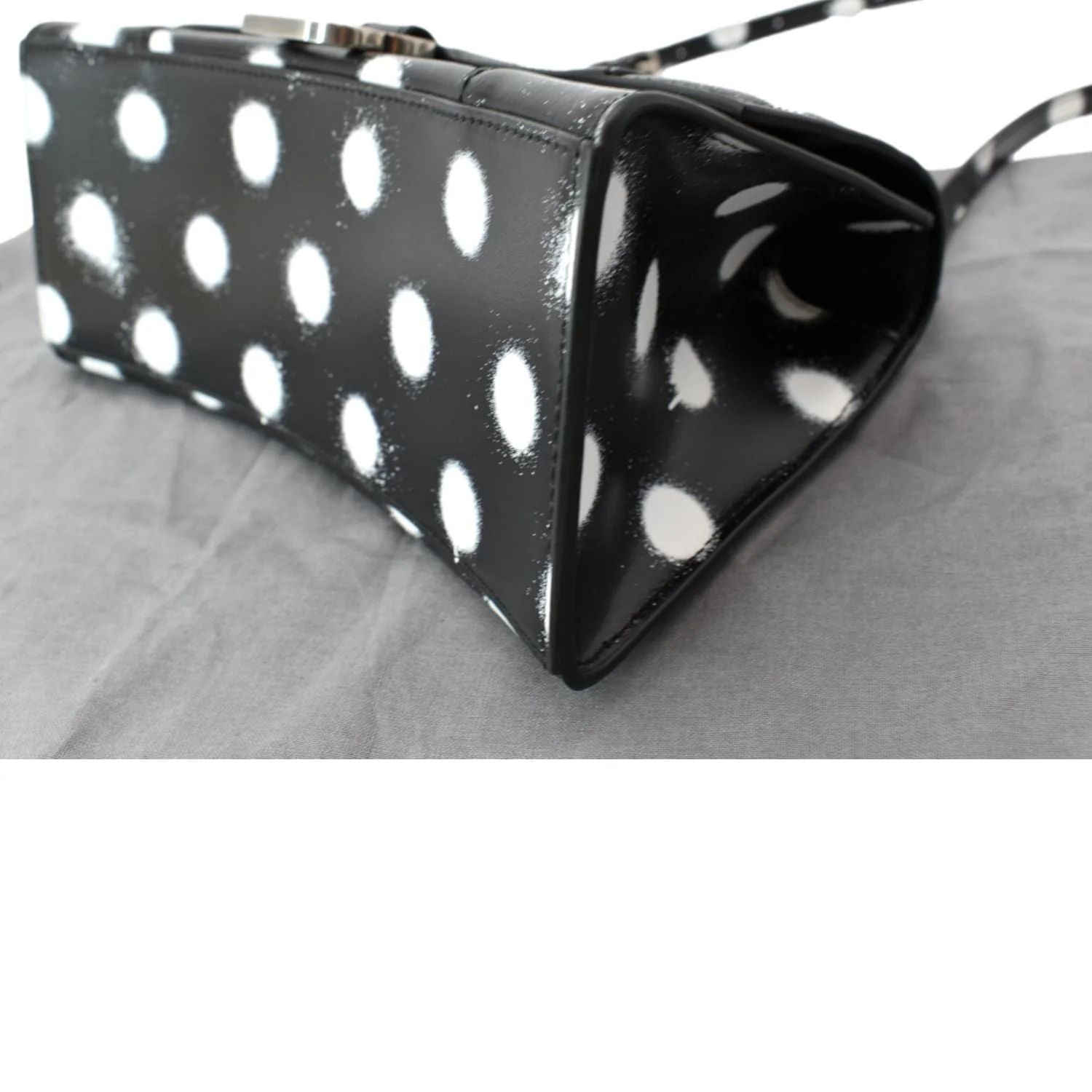 BALENCIAGA Women Hourglass Polka Dot Leather Tote Shoulder Bag Black - Image 7