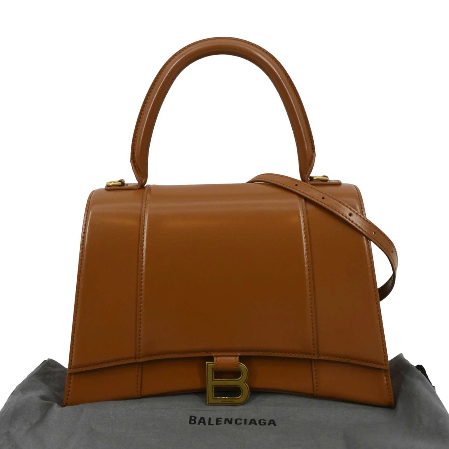 BALENCIAGA Medium Hourglass Leather Top Handle Shoulder Bag Tan - Image 3