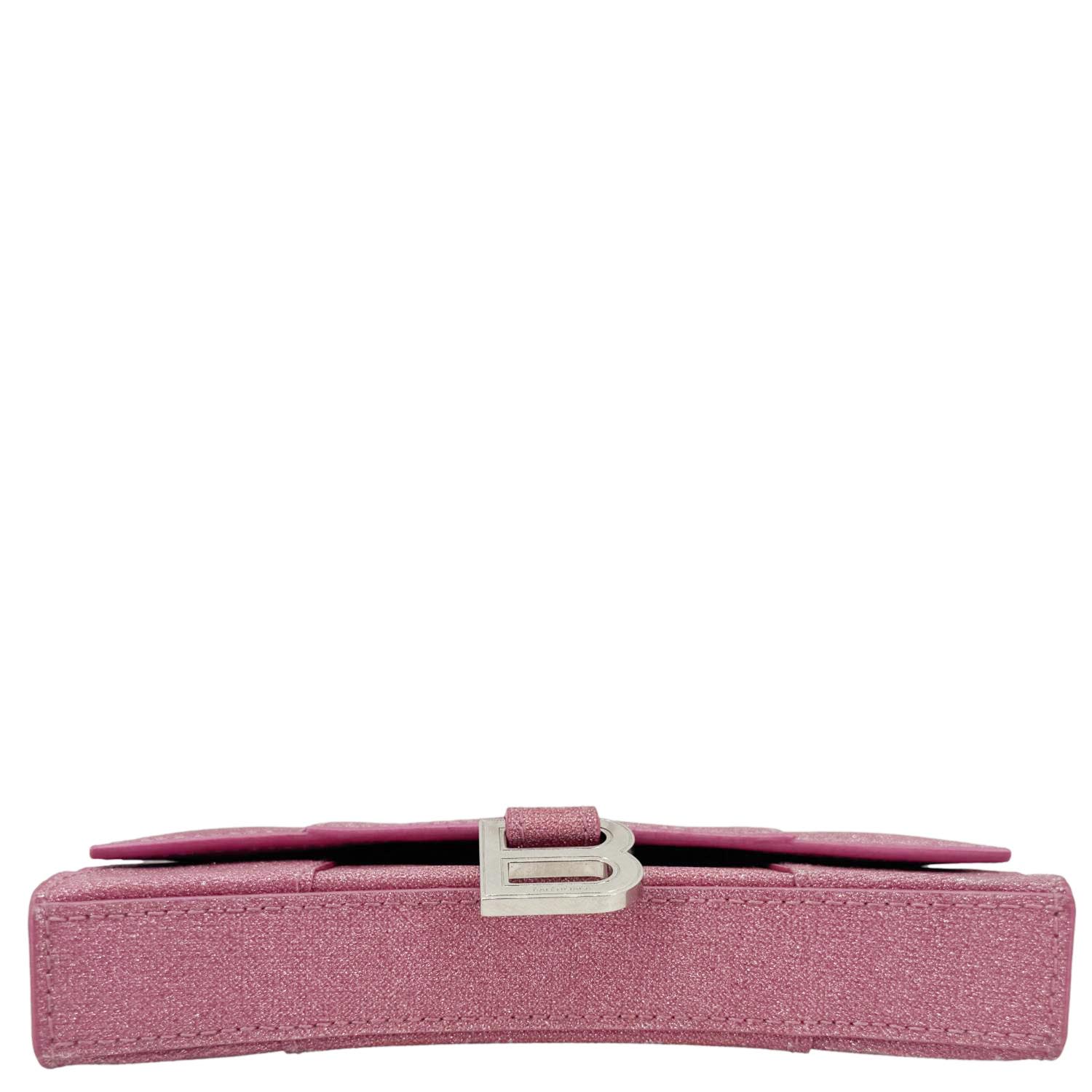 BALENCIAGA Hourglass Leather Wallet On Chain Shoulder Bag Pink - Image 5