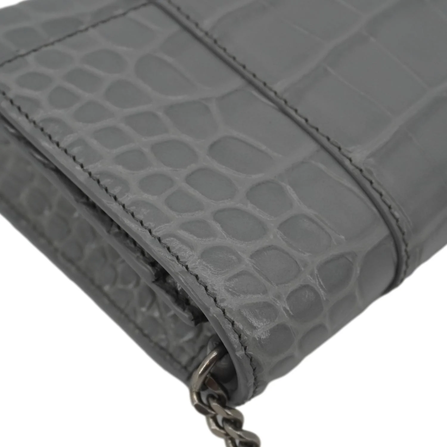 BALENCIAGA Hourglass Leather Chain Wallet Shoulder Bag Gray - Image 6