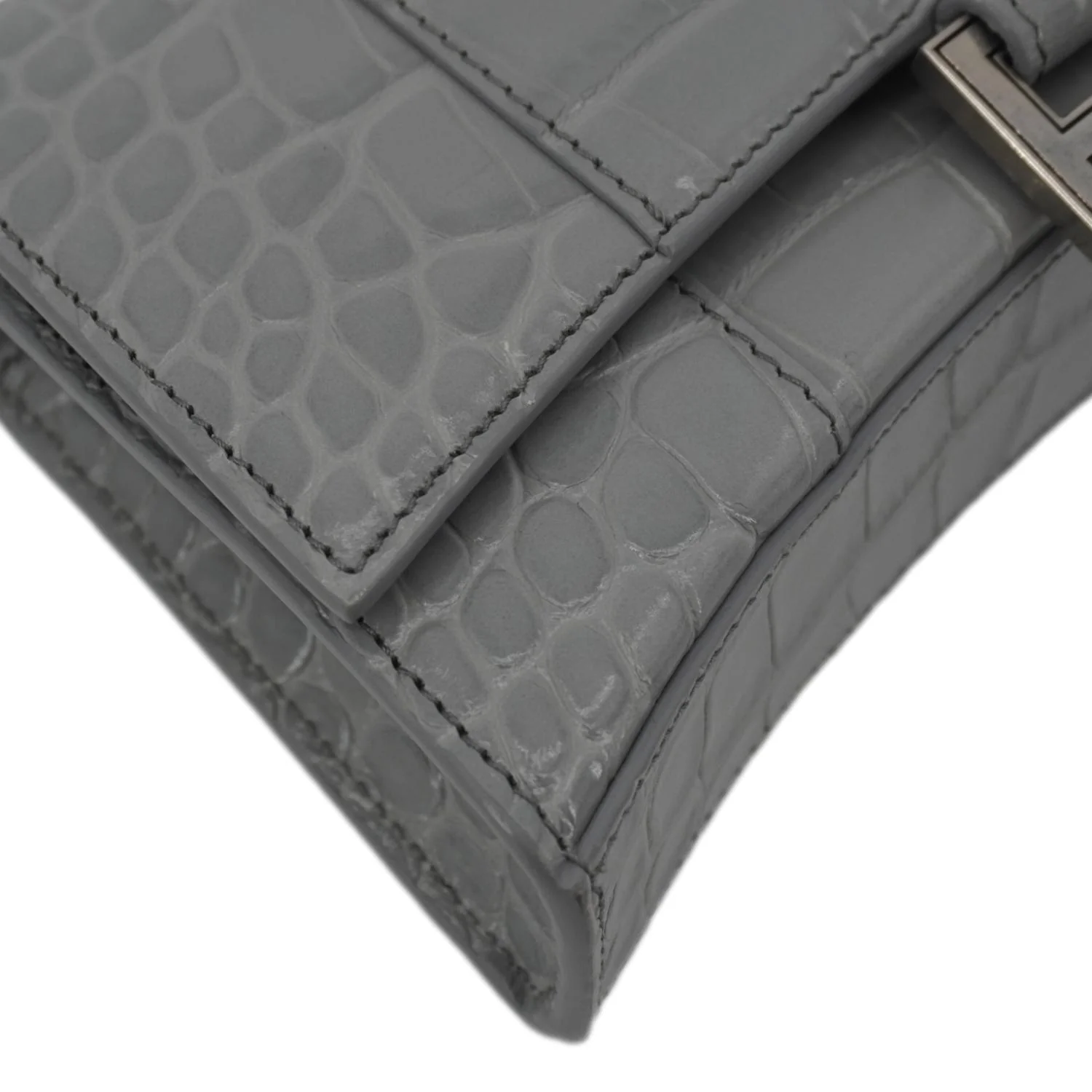 BALENCIAGA Hourglass Leather Chain Wallet Shoulder Bag Gray - Image 8