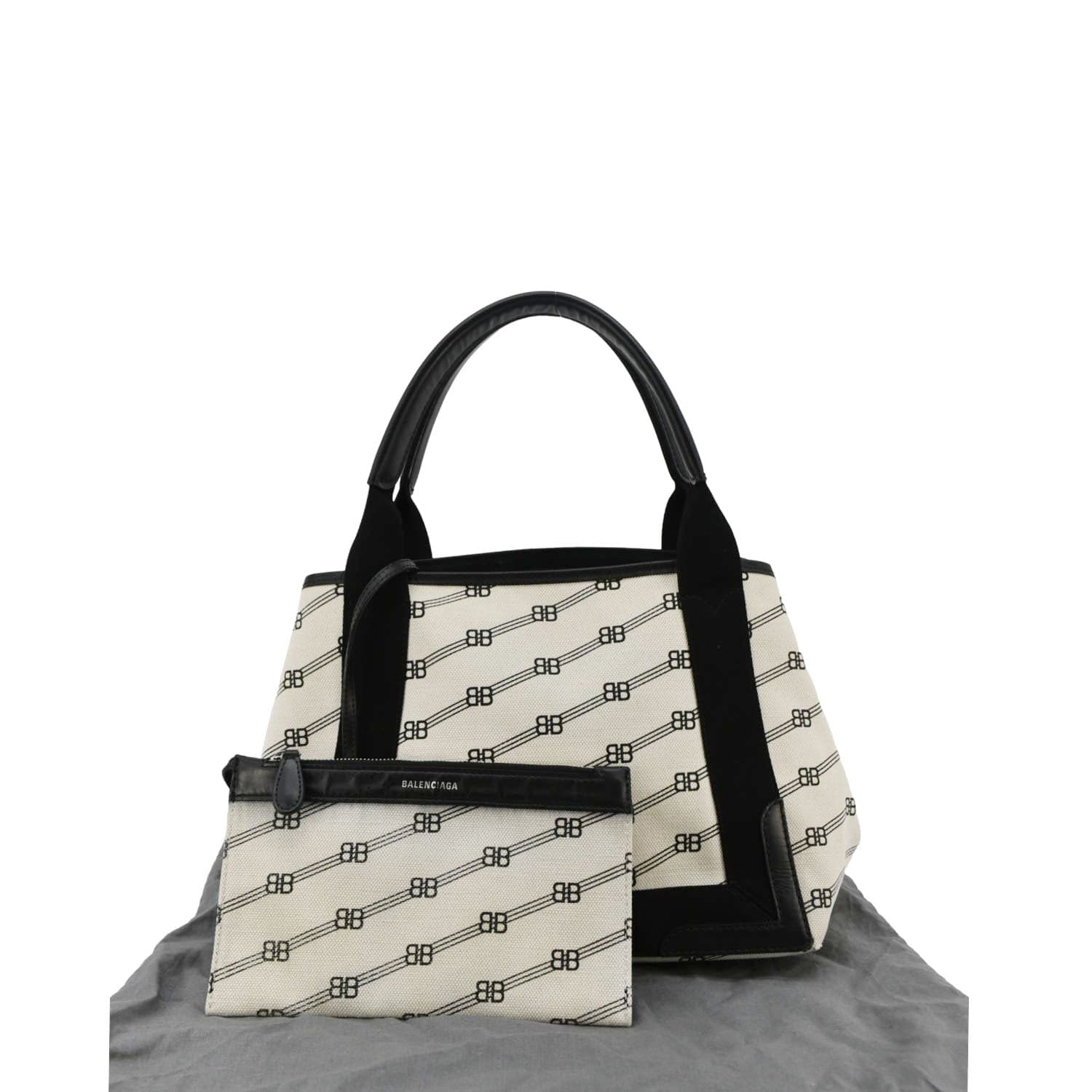 BALENCIAGA Logo S Navy Cabas Canvas Hobo Bag White - Image 3