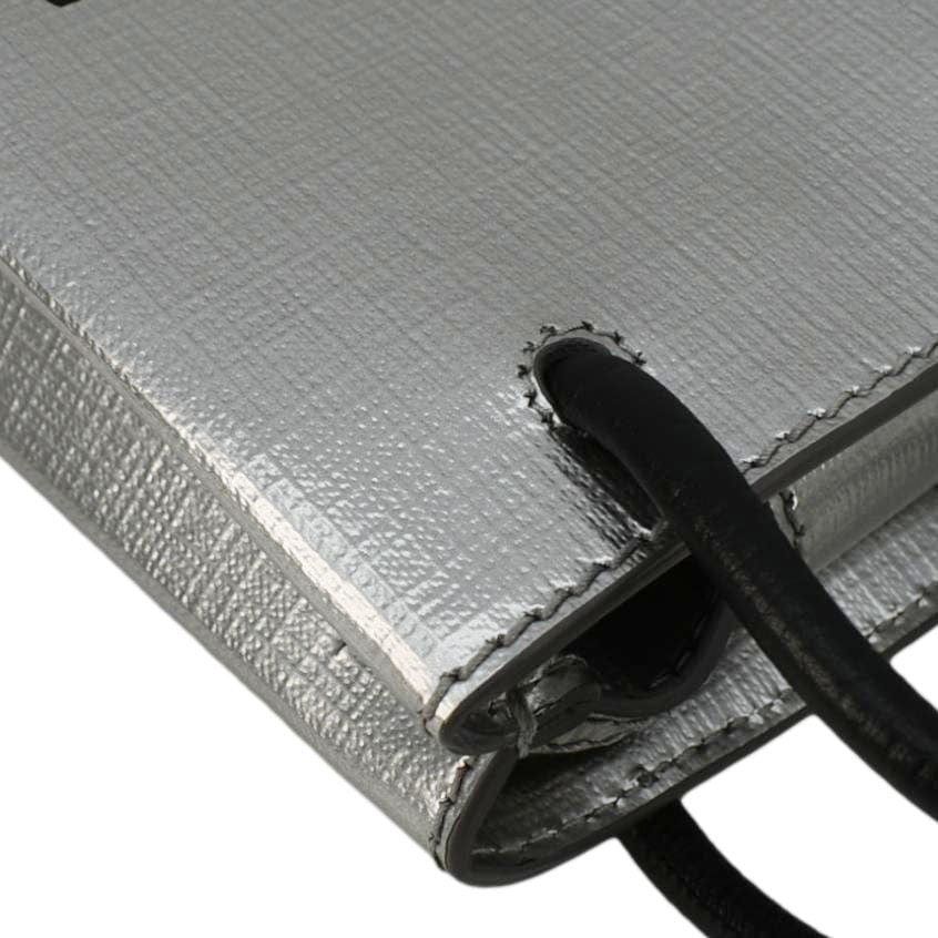 BALENCIAGA Metallic Logo Leather Shopping Phone Holder Silver - Image 5