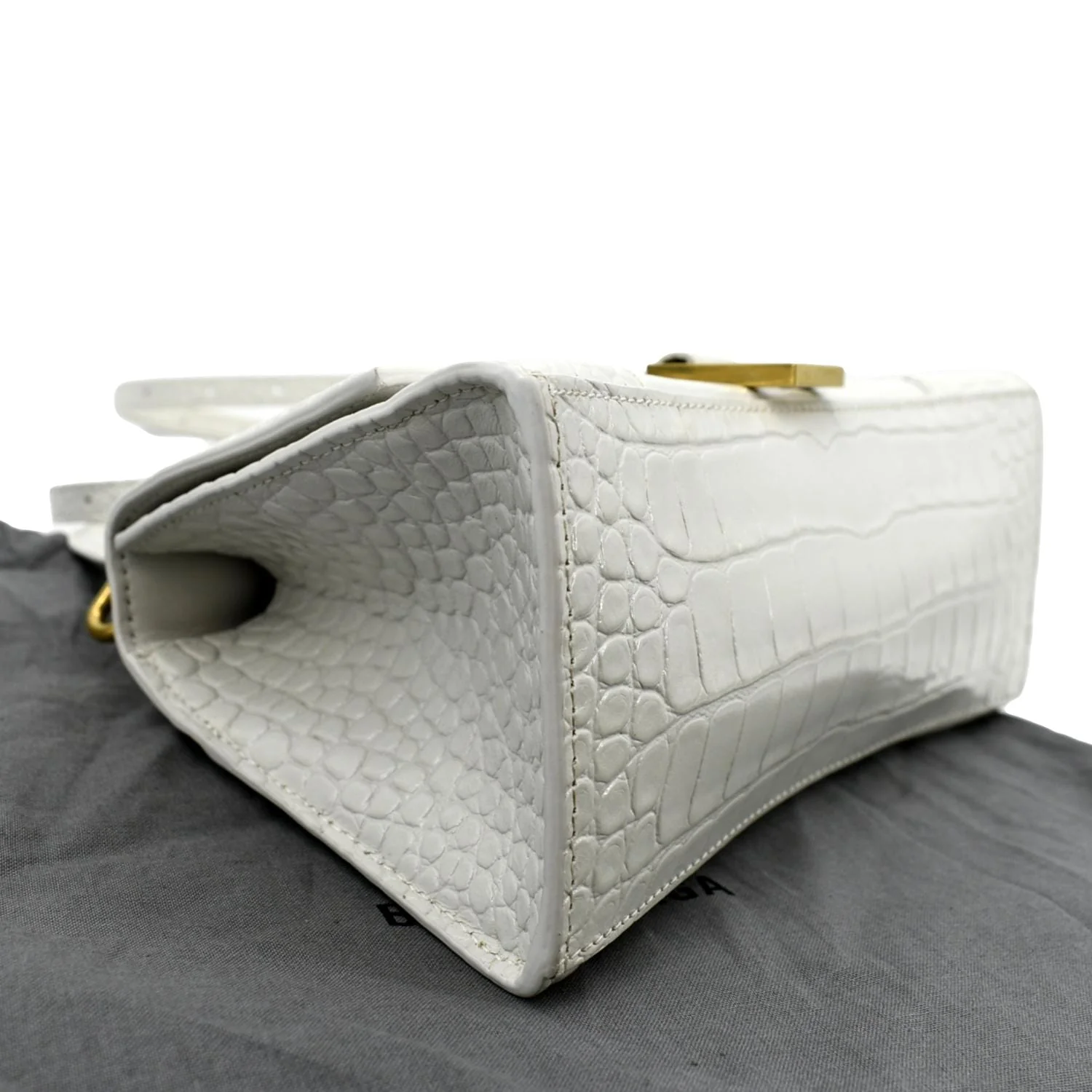 BALENCIAGA Small Hourglass Crocodile Embossed Top Handle Shoulder Bag White - Image 8