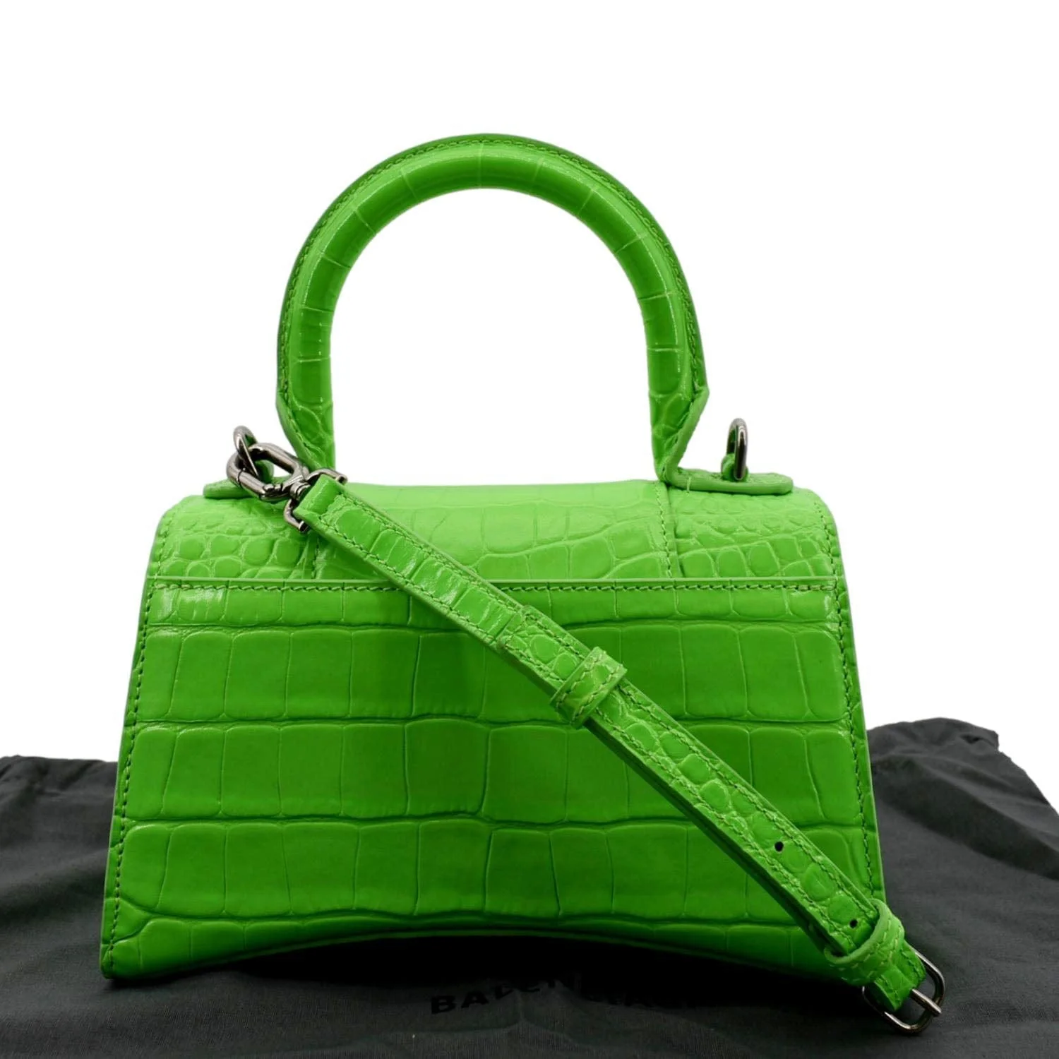 BALENCIAGA Small Hourglass Crocodile Embossed Top Handle Shoulder Bag Green - Image 3