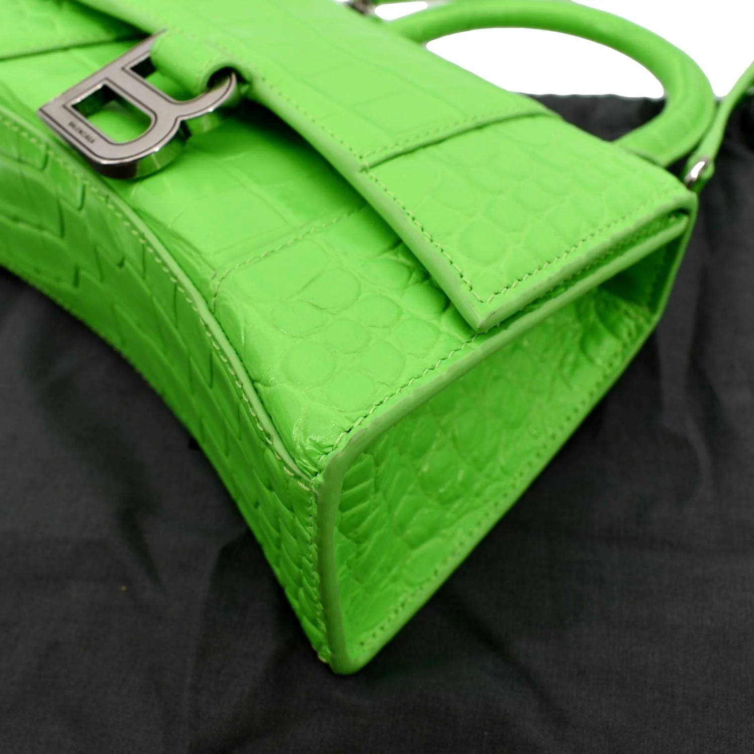 BALENCIAGA Small Hourglass Crocodile Embossed Top Handle Shoulder Bag Green - Image 8