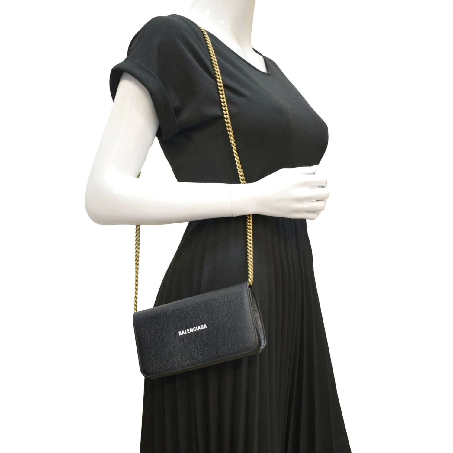 BALENCIAGA Wallet on Chain Leather Shoulder Bag Black - Image 2