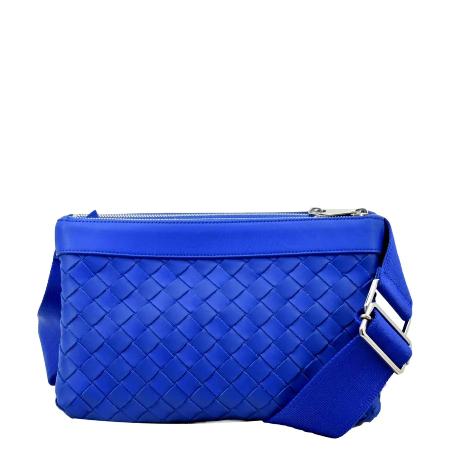 BOTTEGA VENETA Intrecciato Leather Crossbody Messenger Bag Blue - Image 3
