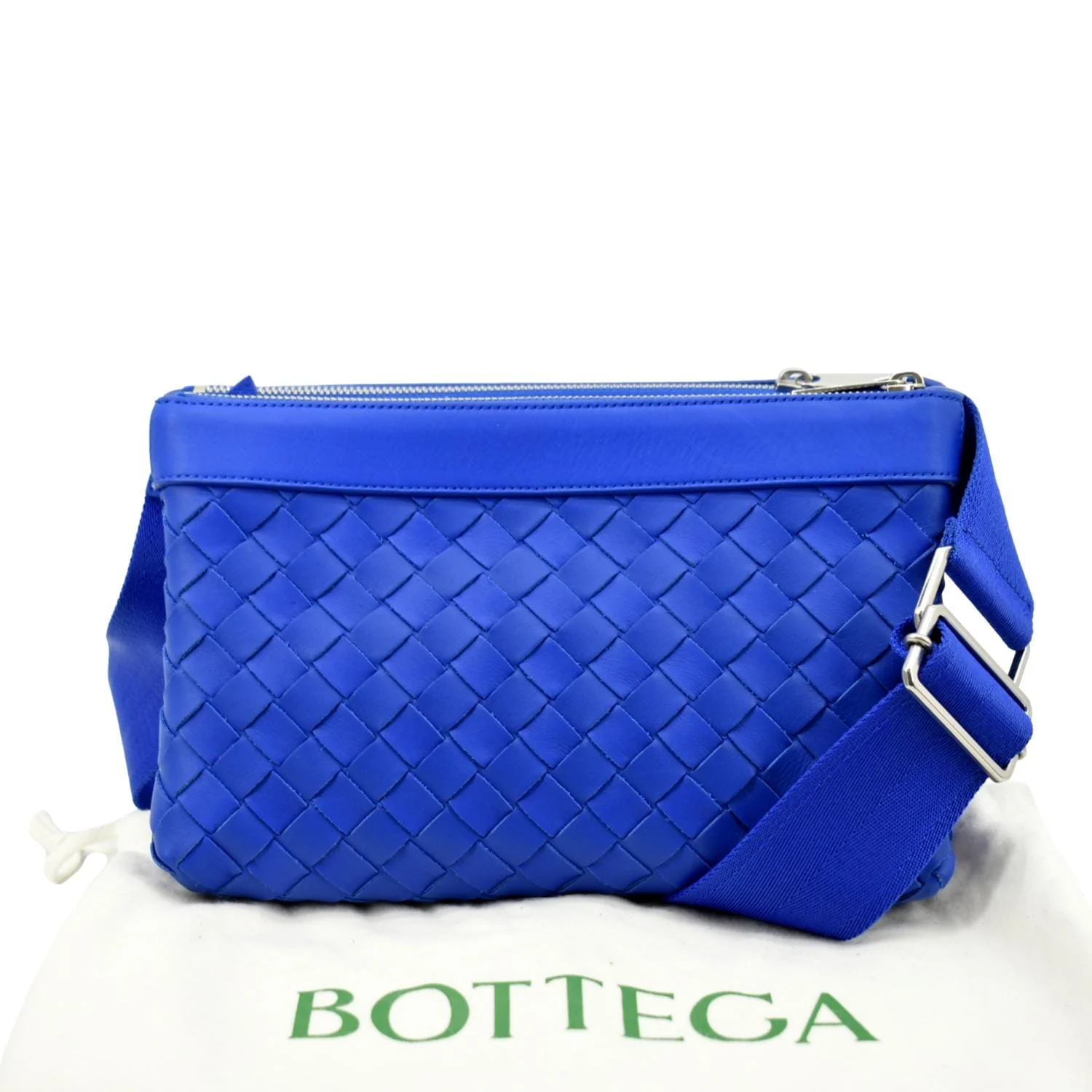 BOTTEGA VENETA Intrecciato Leather Crossbody Messenger Bag Blue - Image 4