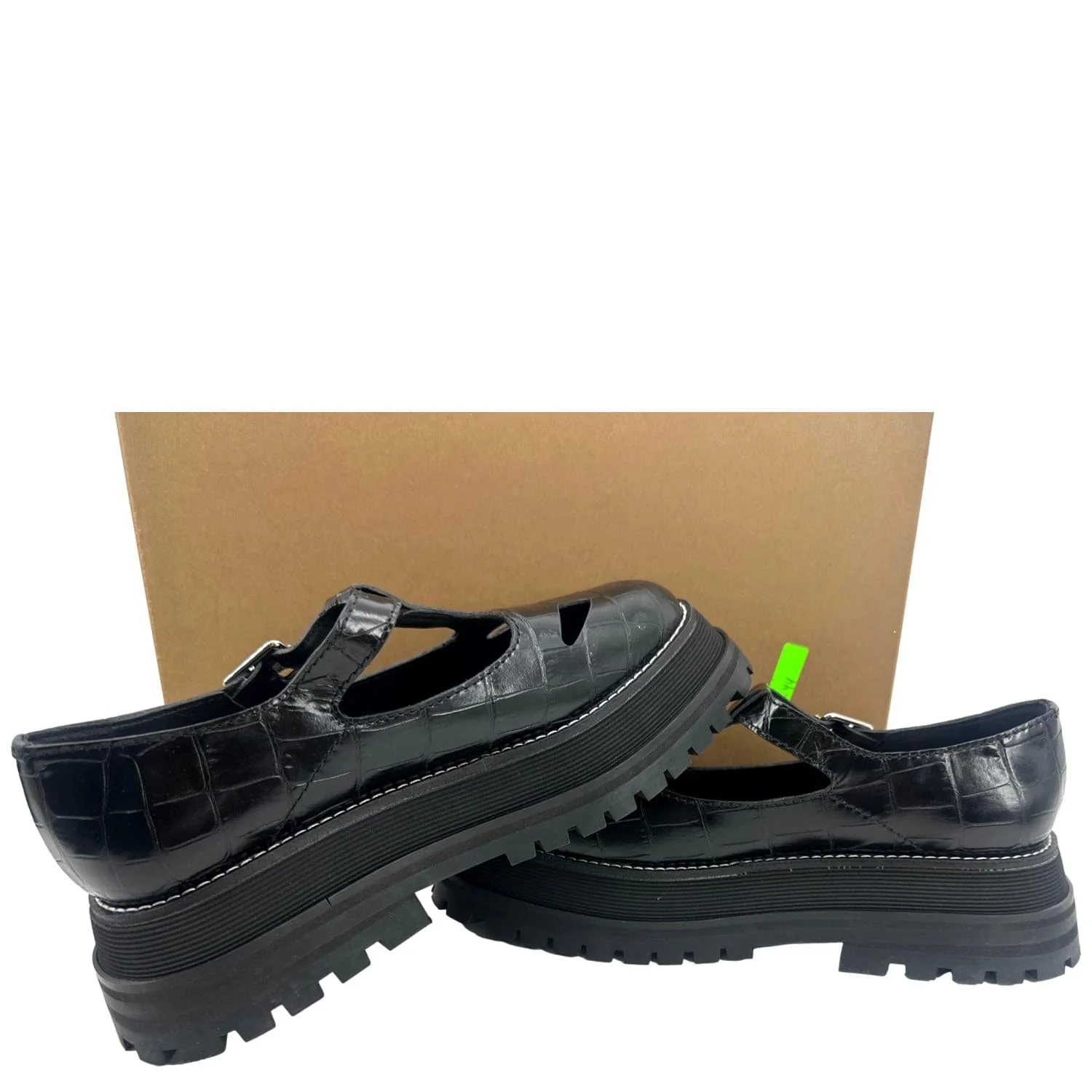 BURBERRY Aldwych T Bar Embossed Leather School Shoes Black - Image 6