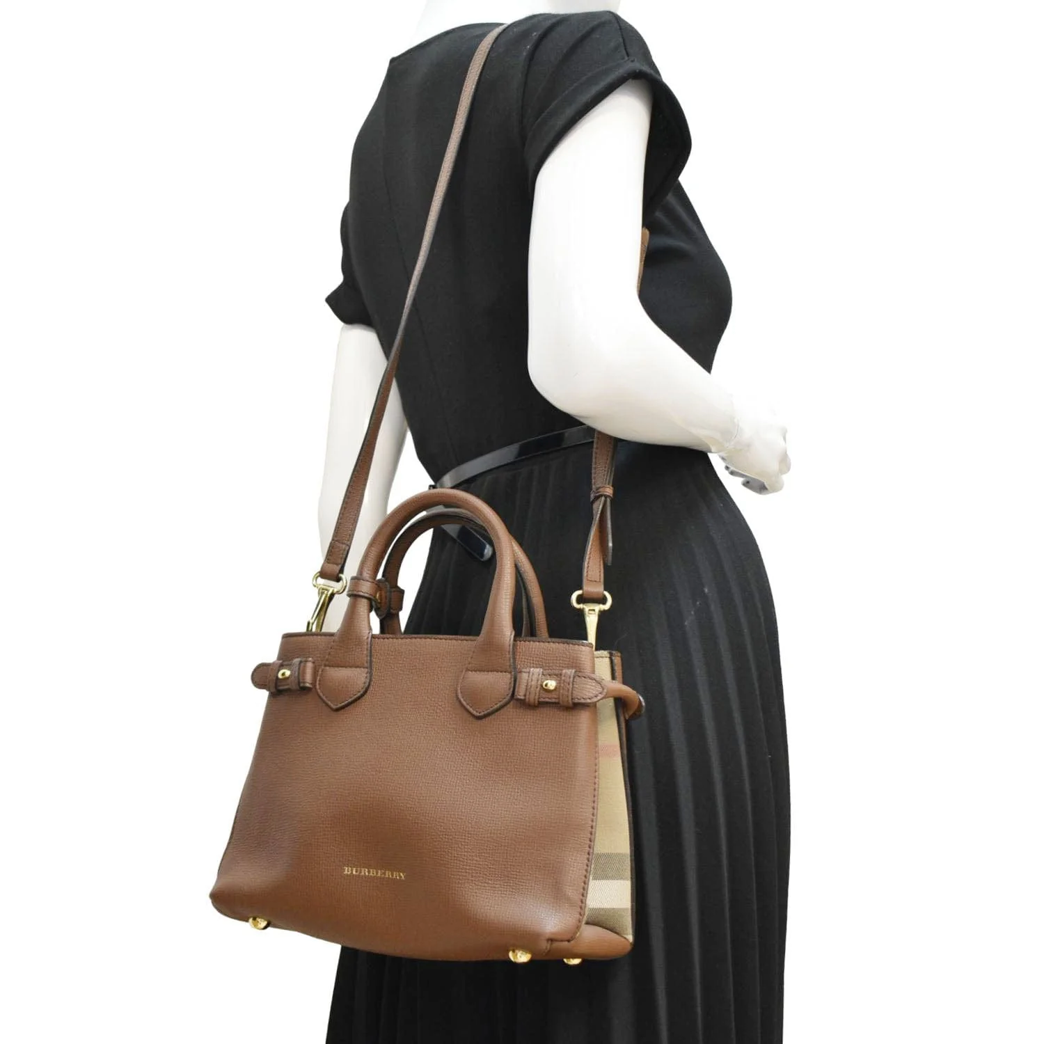 BURBERRY Banner Derby Leather Tote Shoulder Bag Tan - Image 2