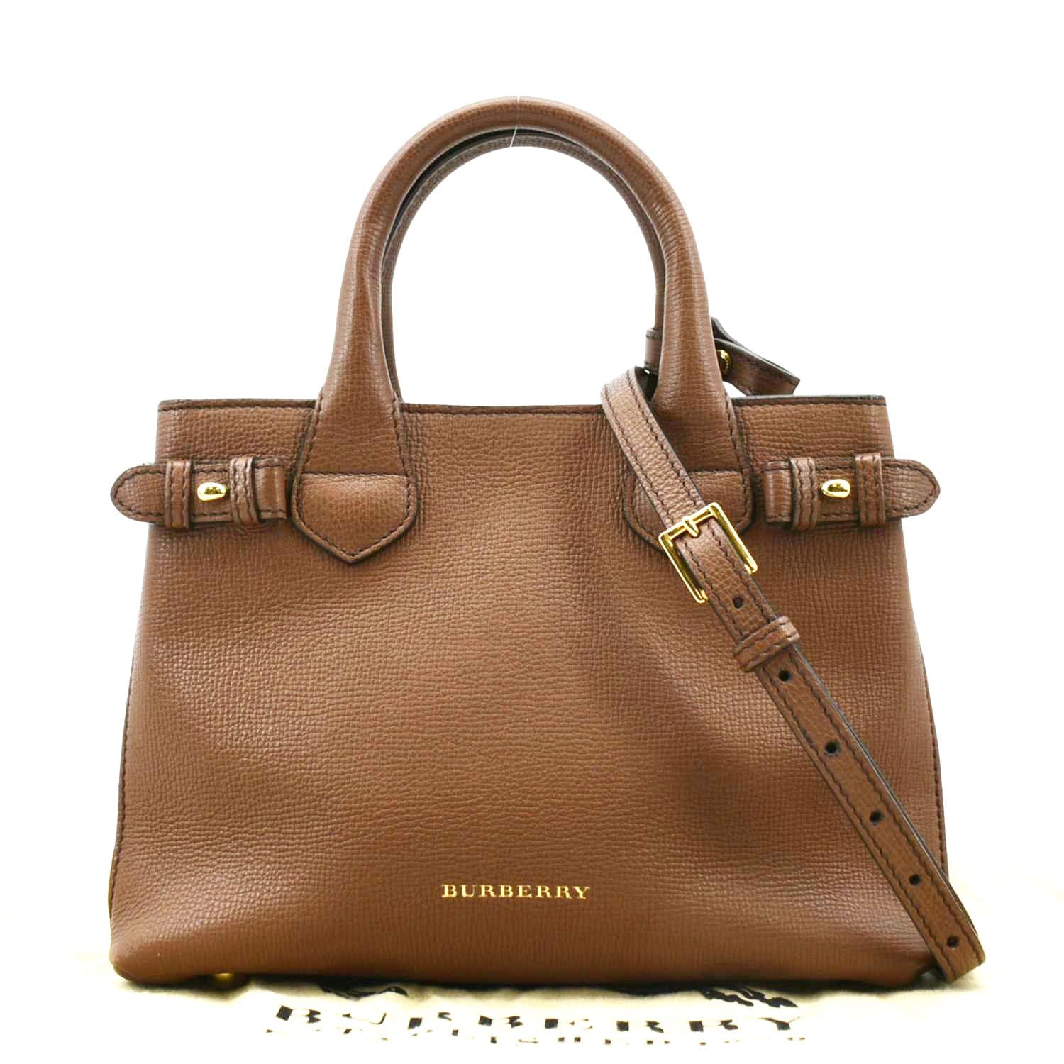 BURBERRY Banner Derby Leather Tote Shoulder Bag Tan - Image 3