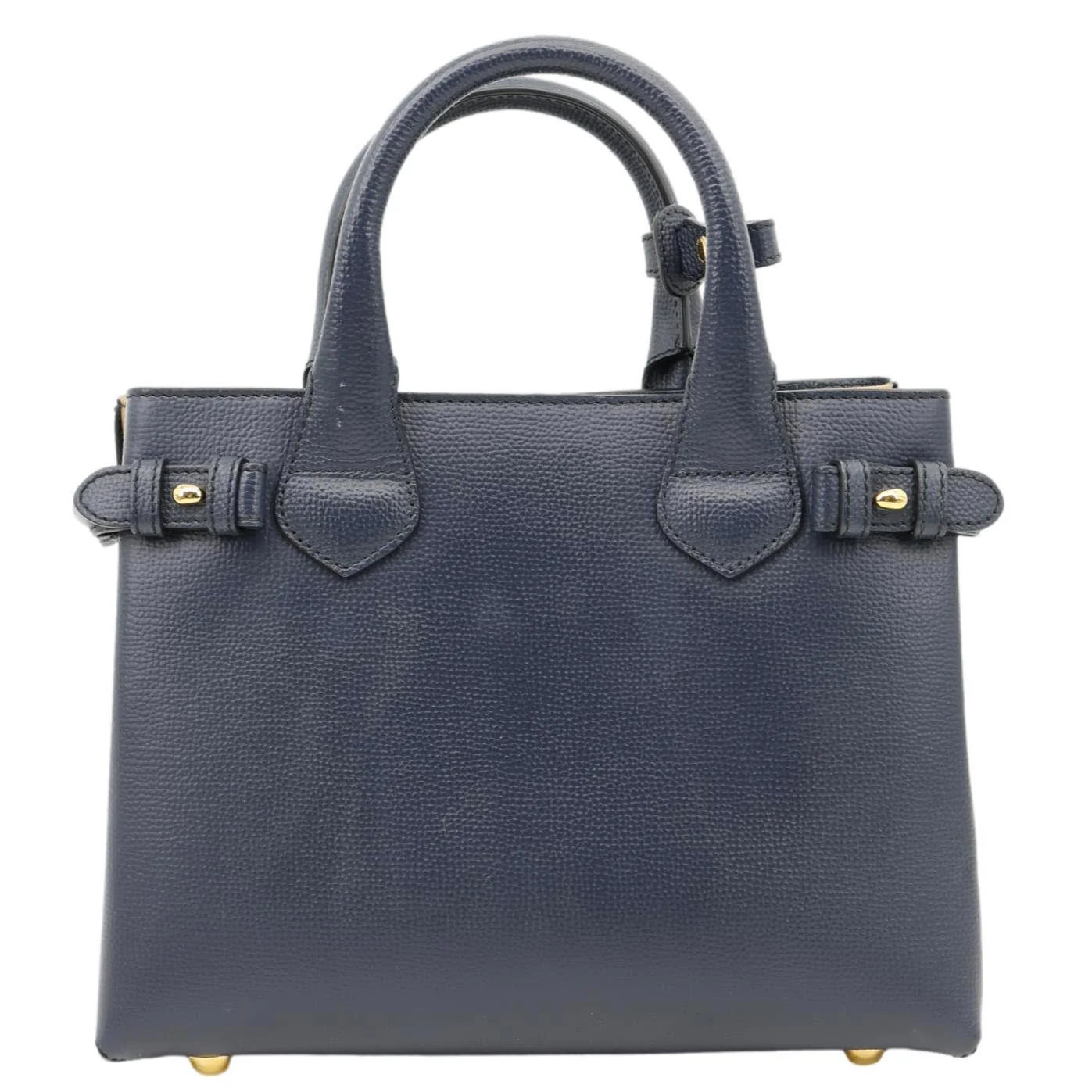 BURBERRY Banner Small House Check Leather Tote Bag Navy Blue - Image 4