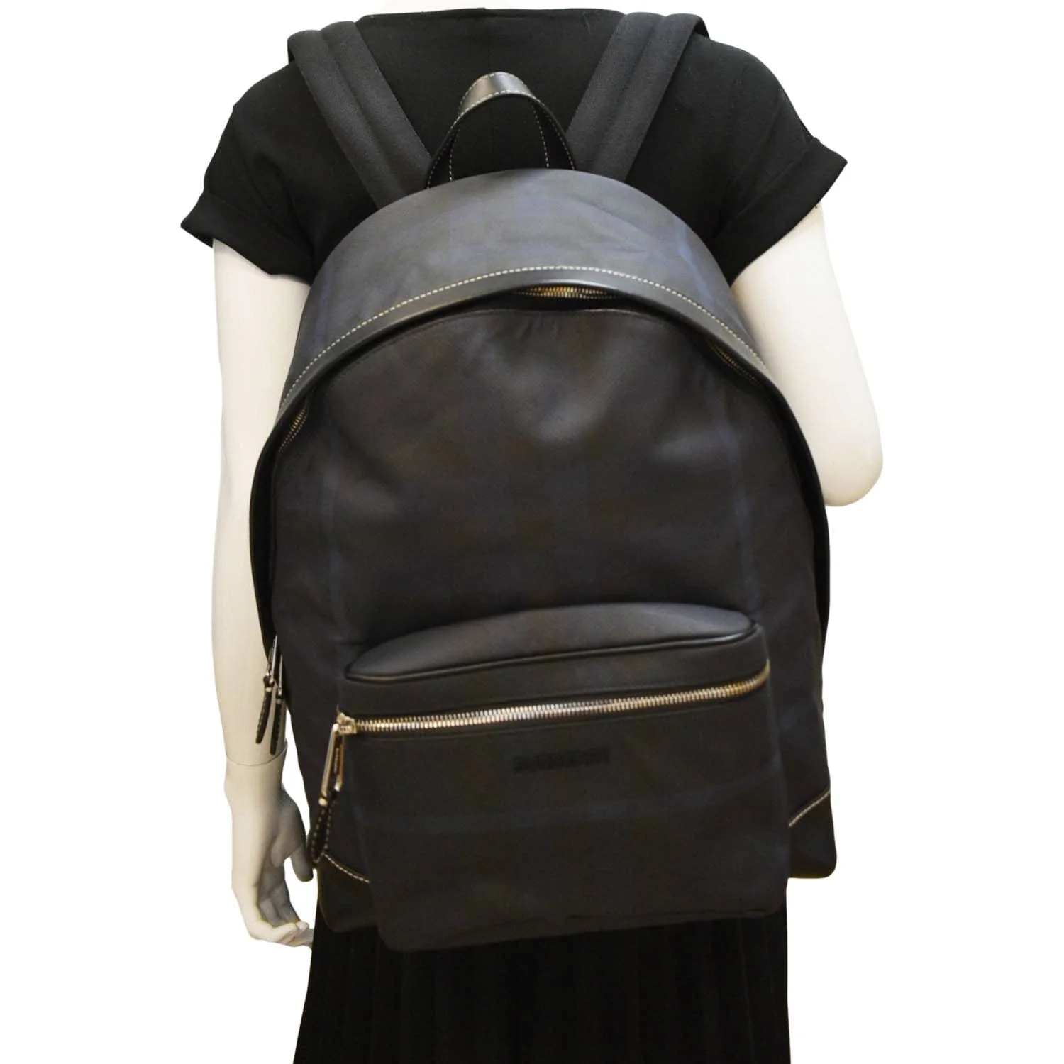 BURBERRY Rocco Check Fabric Backpack Navy Blue - Image 2