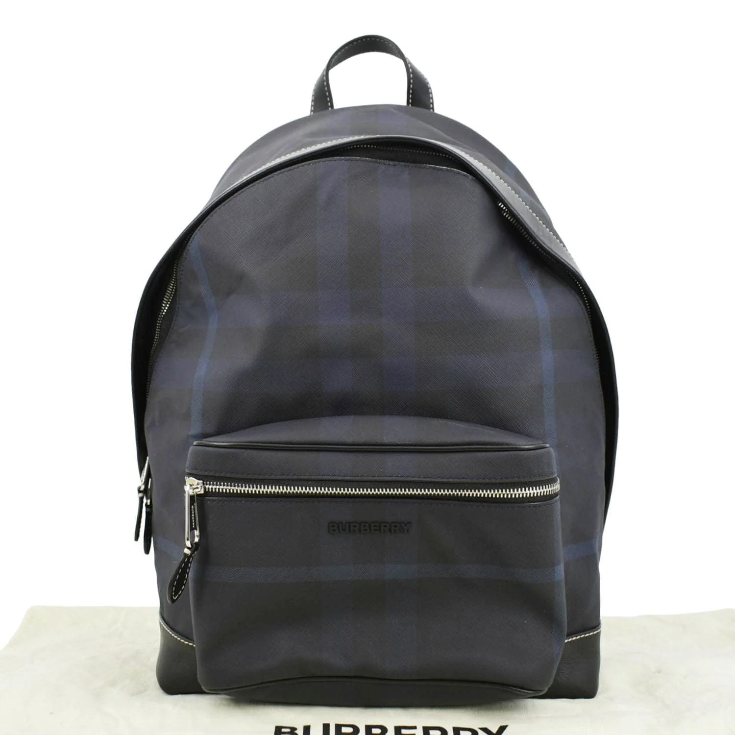 BURBERRY Rocco Check Fabric Backpack Navy Blue - Image 4