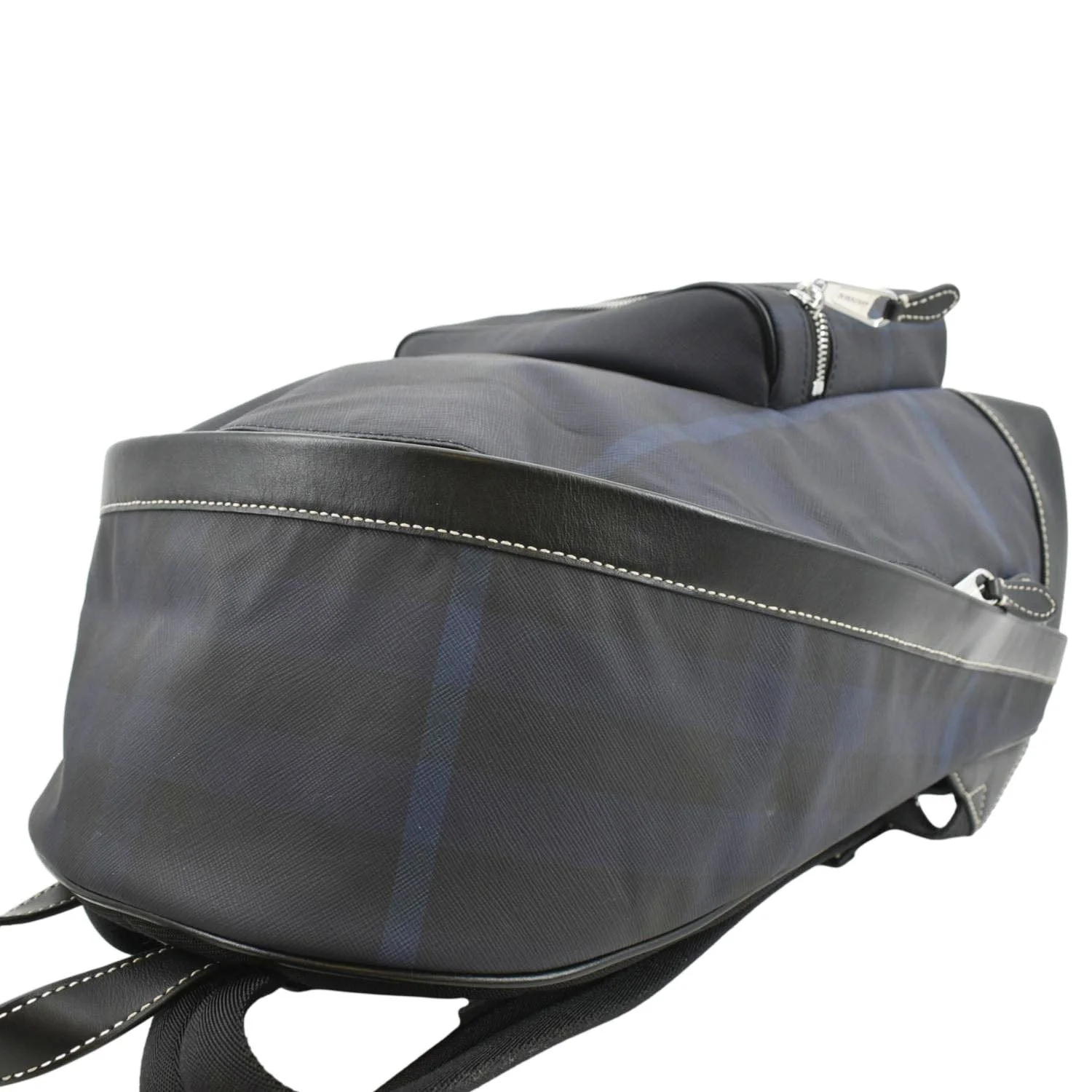 BURBERRY Rocco Check Fabric Backpack Navy Blue - Image 7