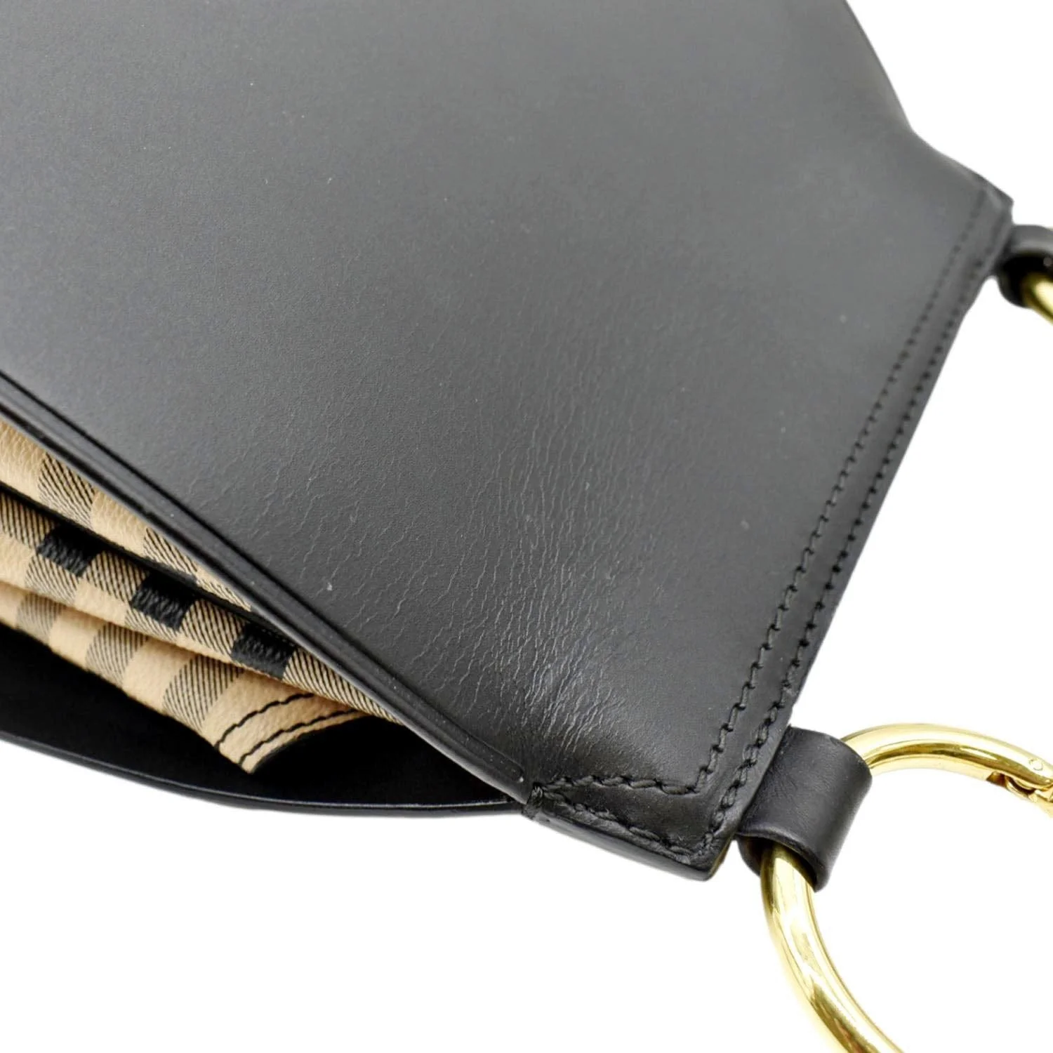 BURBERRY The Bridle Haymarket Check Leather Shoulder Bag Black - Image 6