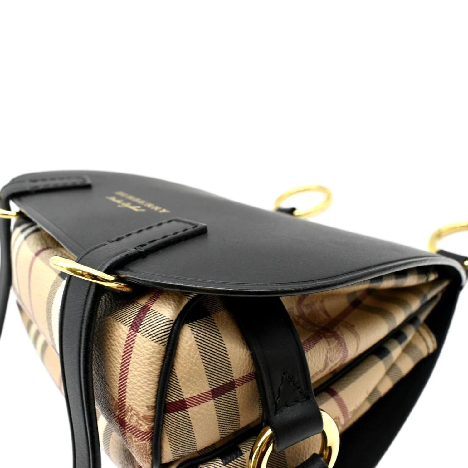 BURBERRY The Bridle Haymarket Check Leather Shoulder Bag Black - Image 8