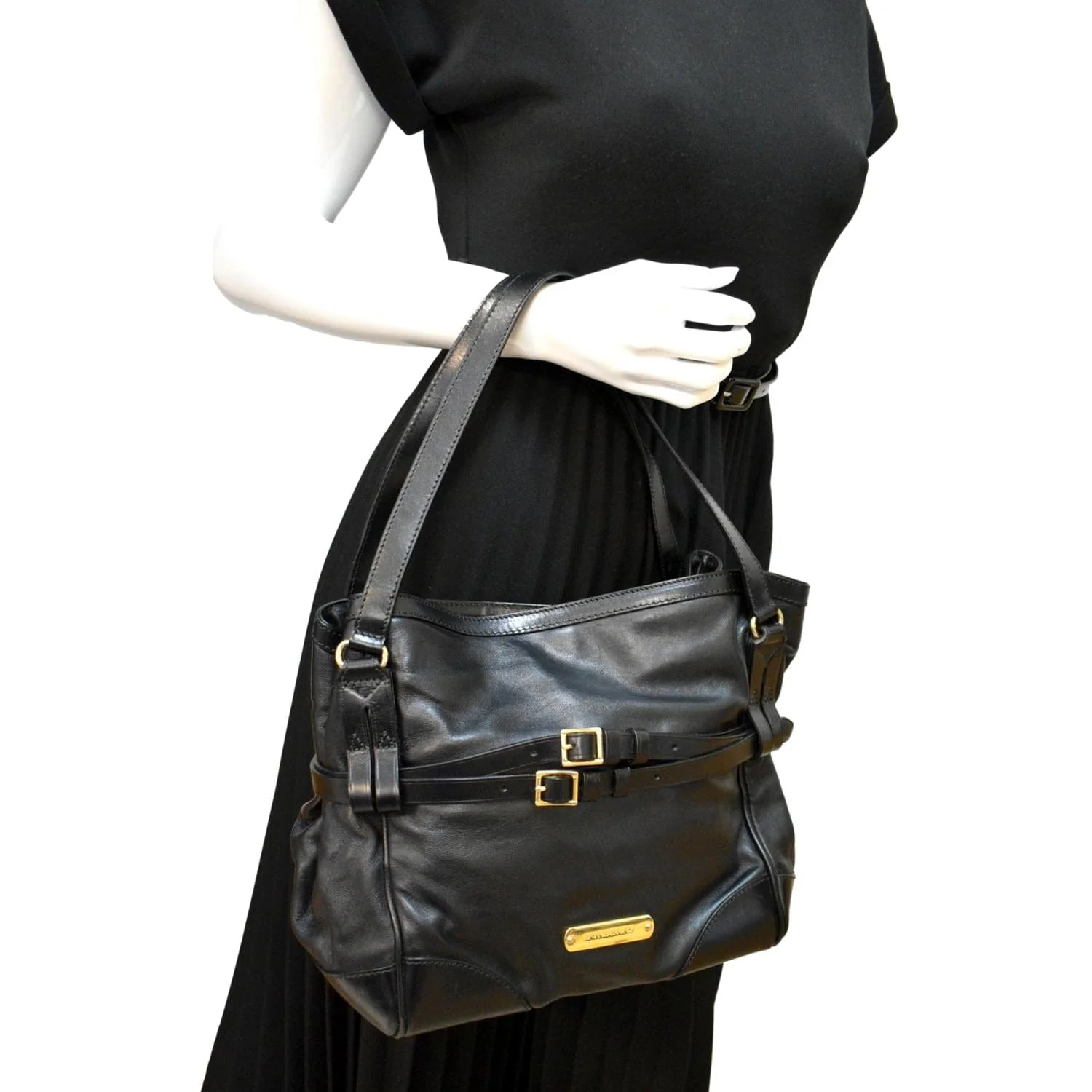 BURBERRY Bridle Lynher Calfskin Leather Tote Shoulder Bag Black - Image 2