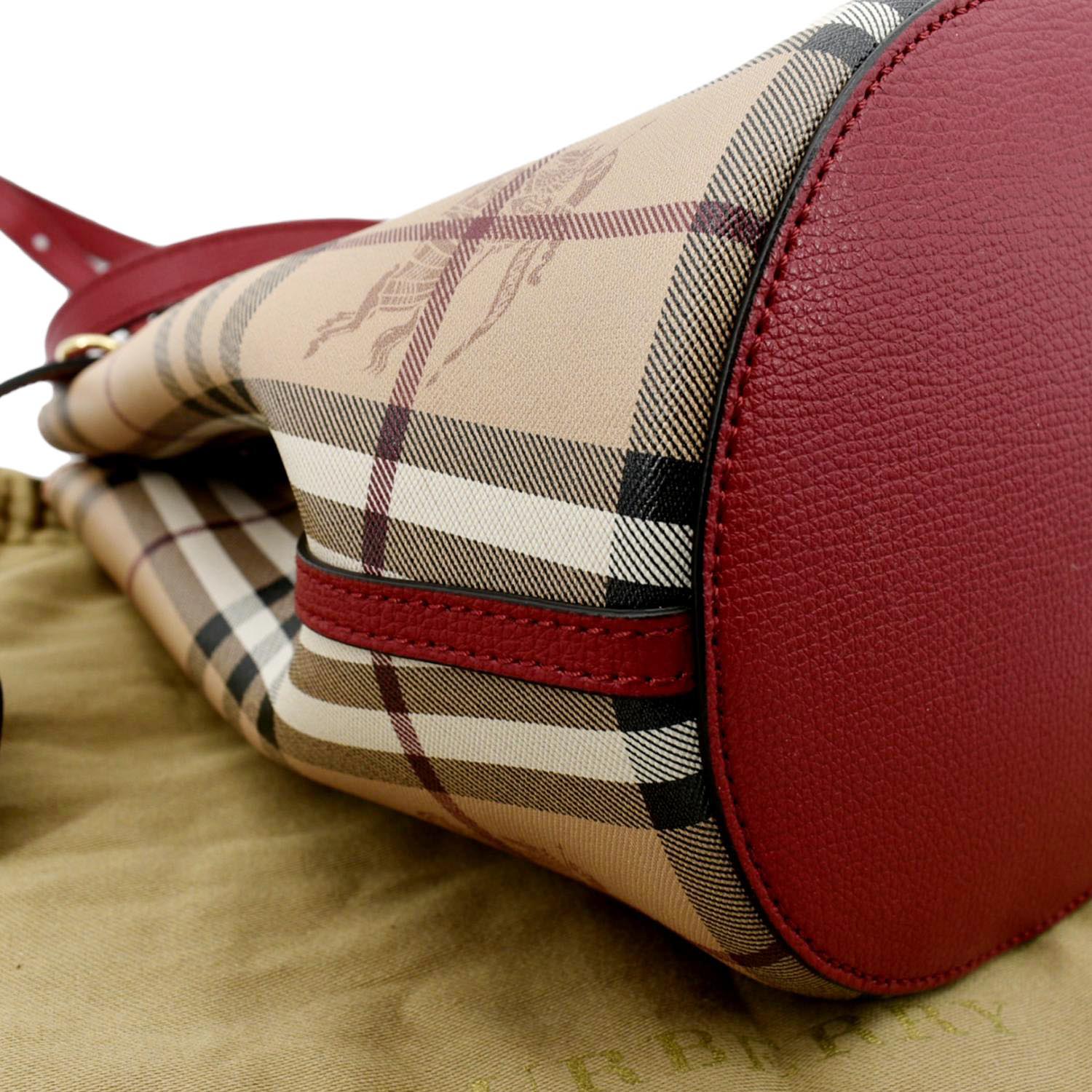 BURBERRY Bucket Haymarket Check Canvas Crossbody Bag Beige - Image 9