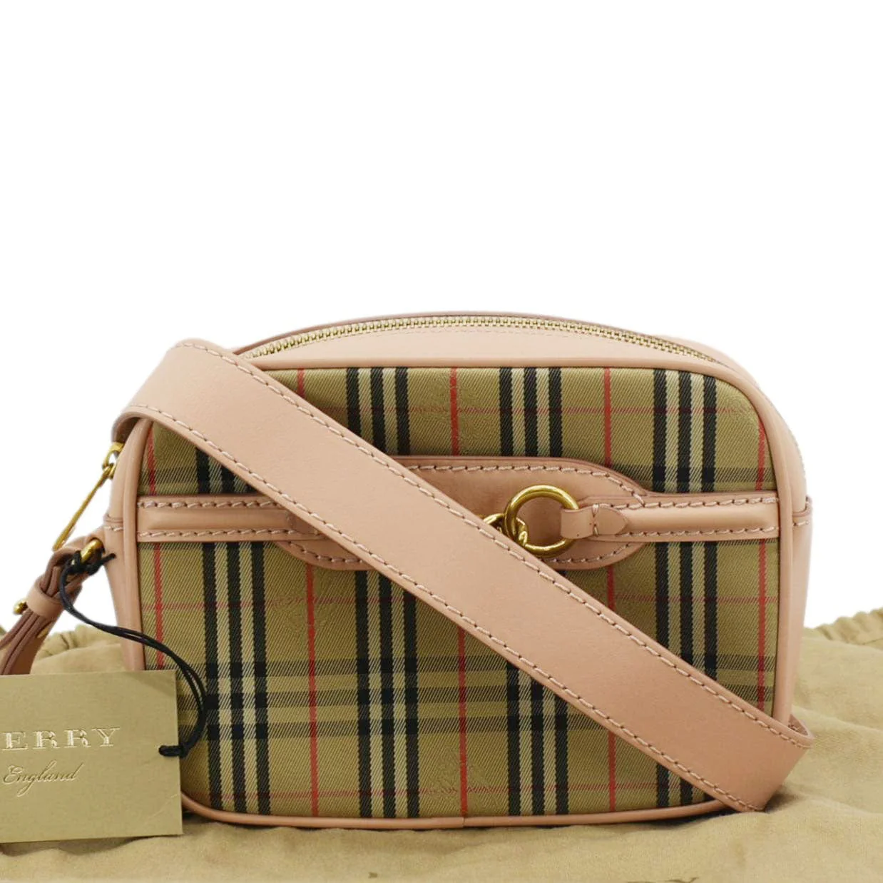 BURBERRY 1983 Knight Check Link Leather Crossbody Belt Bag Pink - Image 3