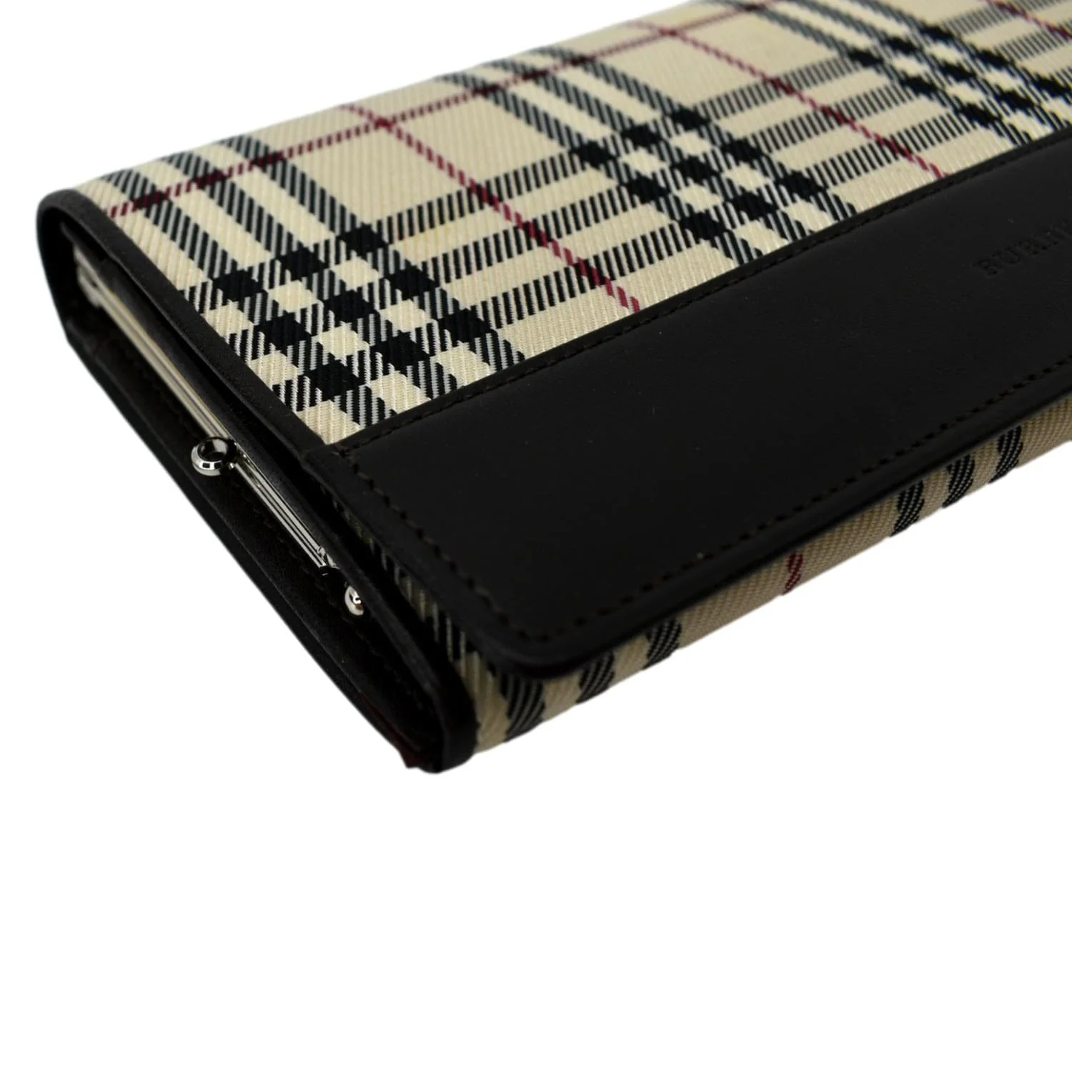 BURBERRY Continental Leather Check Wallet Black - Image 7