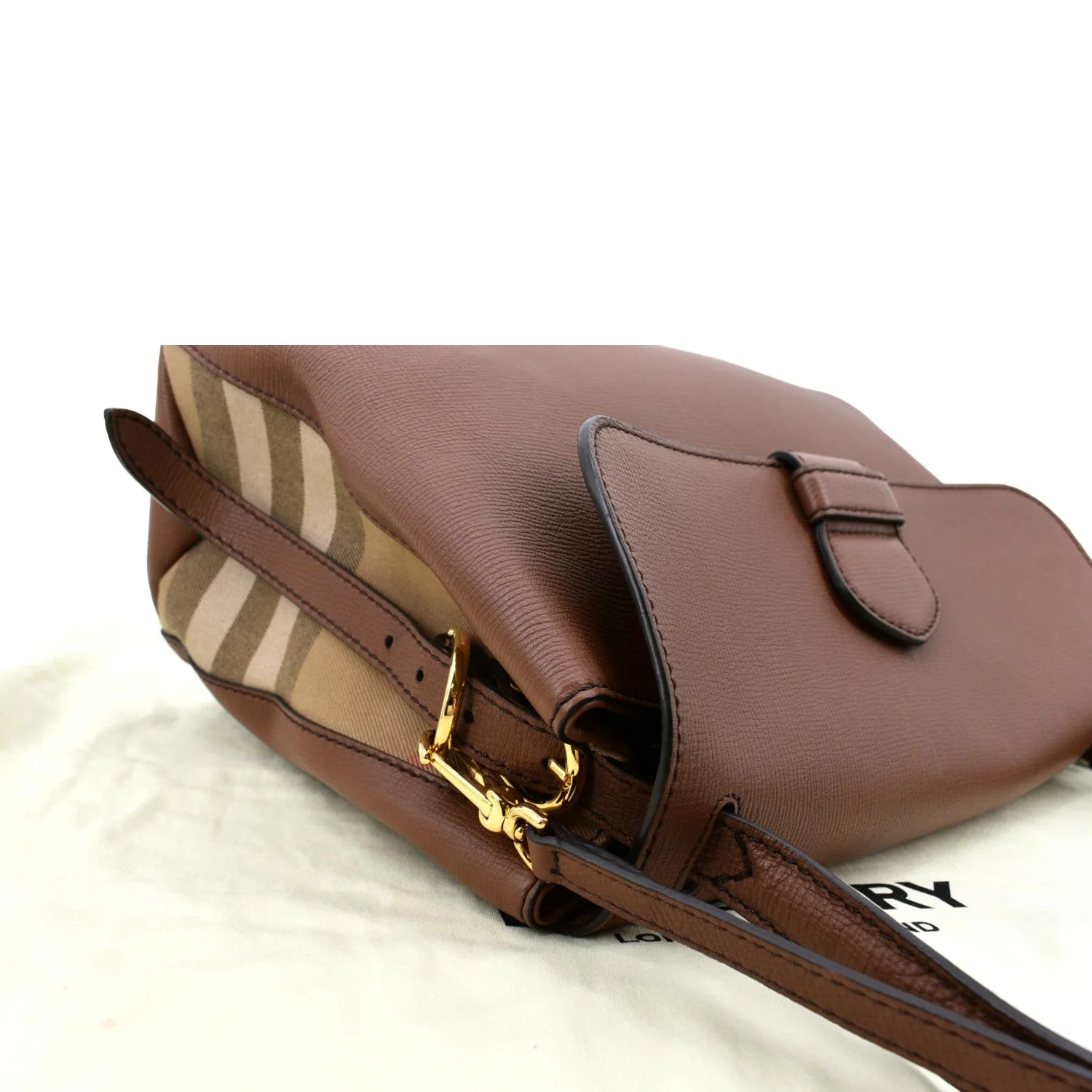 BURBERRY Derby House Check Leather Tote Shoulder Bag Dusty Pink - Image 6