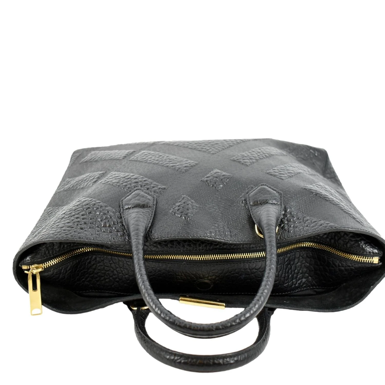 BURBERRY Dewsbury Medium Grain Check Embossed Tote Bag Black - Image 5
