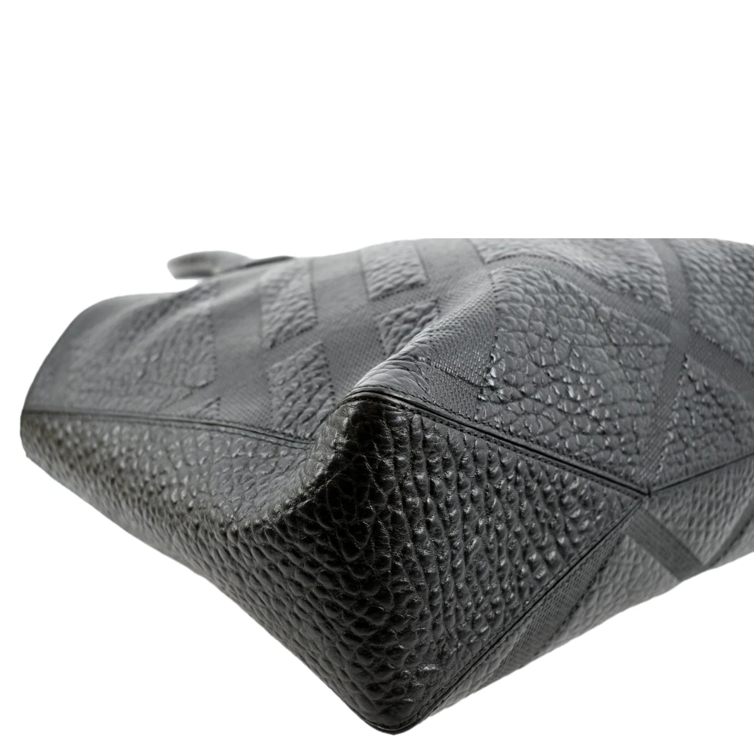 BURBERRY Dewsbury Medium Grain Check Embossed Tote Bag Black - Image 7