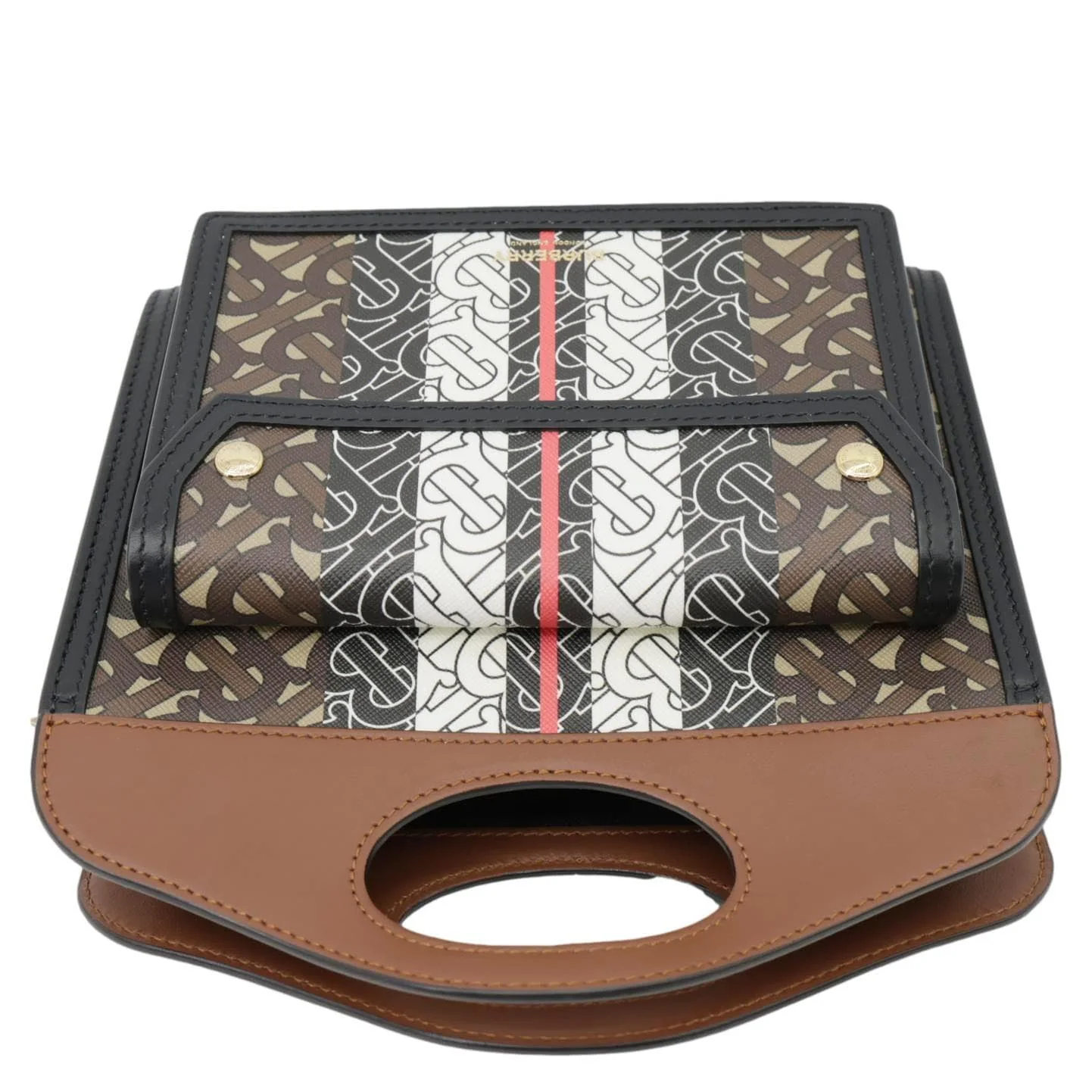 BURBERRY Pocket Mini Monogram Stripe E-Canvas Shoulder Bag Brown - Image 5
