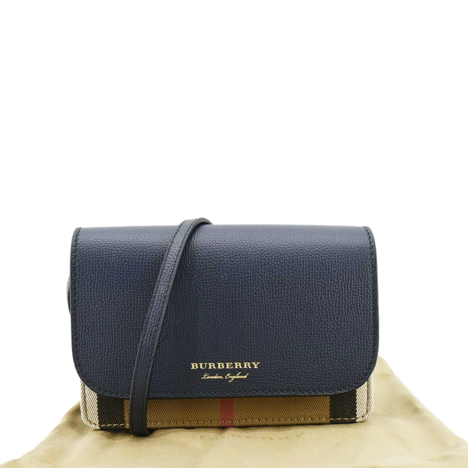 BURBERRY Hampshire Small House Check Canvas Crossbody Bag Navy Blue - Image 2